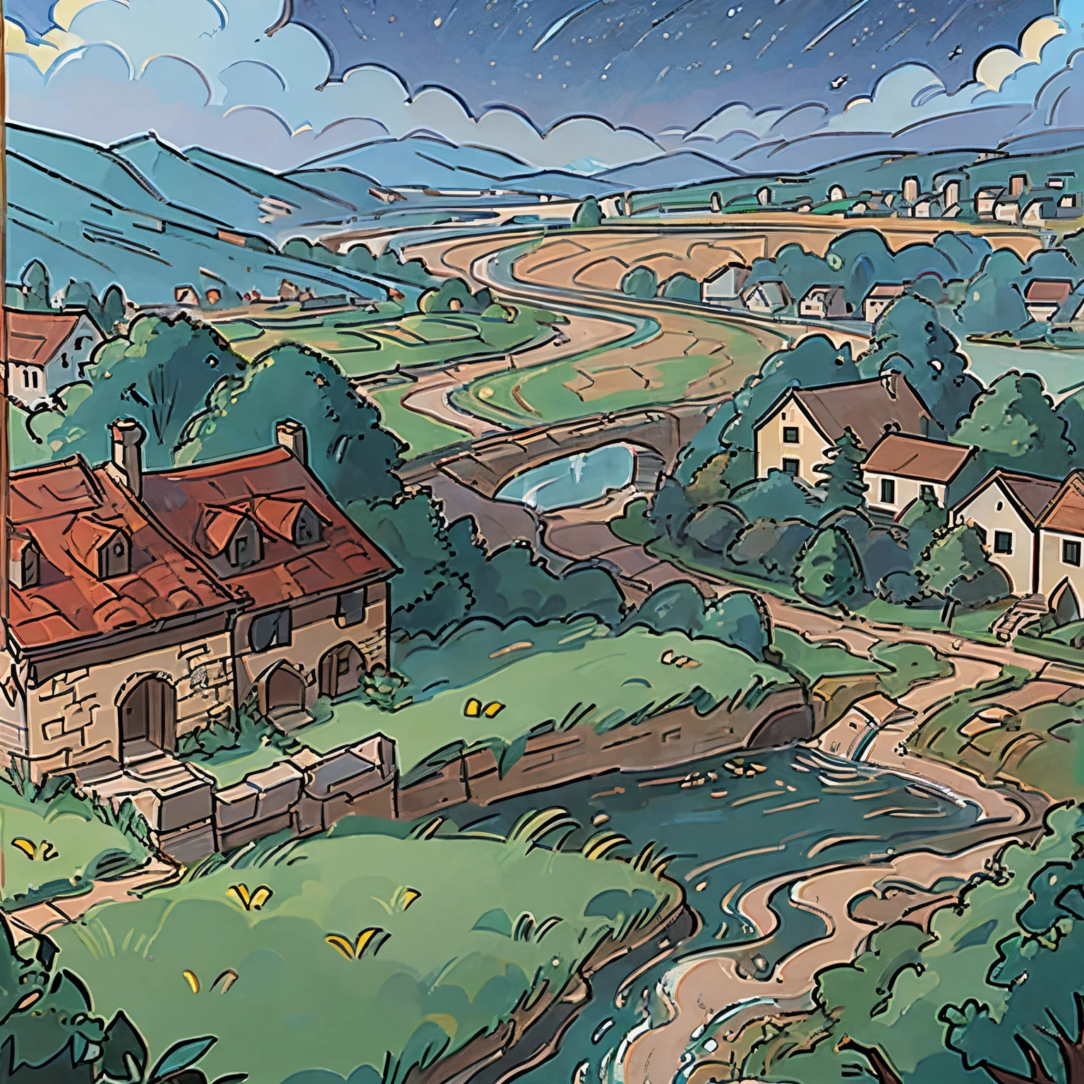 Three Large medieval villages at the confluence of two rivers