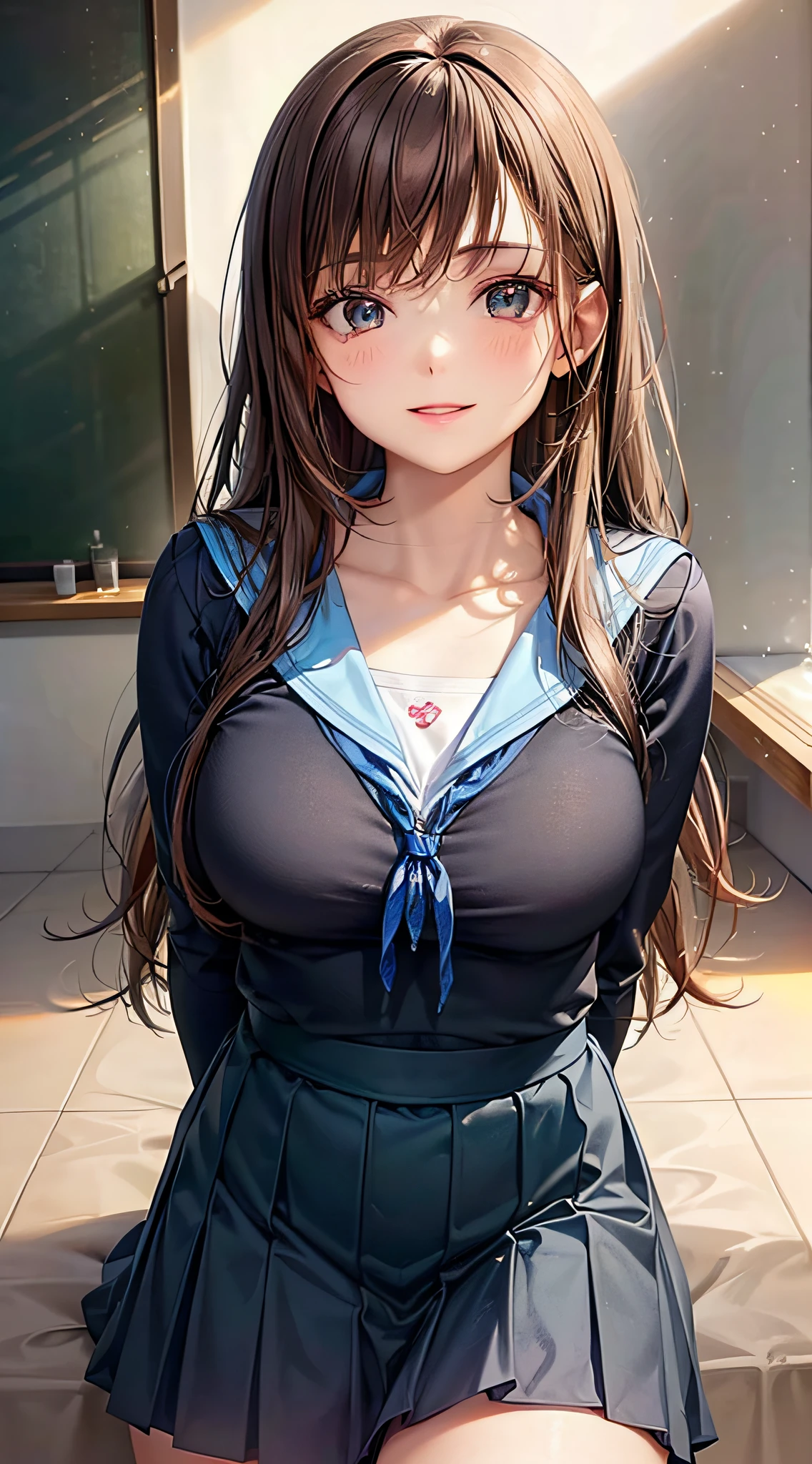 1girl in, Extremely cute, Amazing face and eyes, (Beautiful lovely smile), (extremely detailed beautiful face), bright and shiny lips, Keep staring at me, Super beautiful, (School uniform:1.3), (Best Quality:1.4), (hyper quality), (Ultra-detailed), (Hyper-realistic, Photorealsitic:1.37), Authentic skin texture, Highly detailed CG integrated 8k wallpapers, RAW Photos, professional photograpy, Cinematic lighting,
