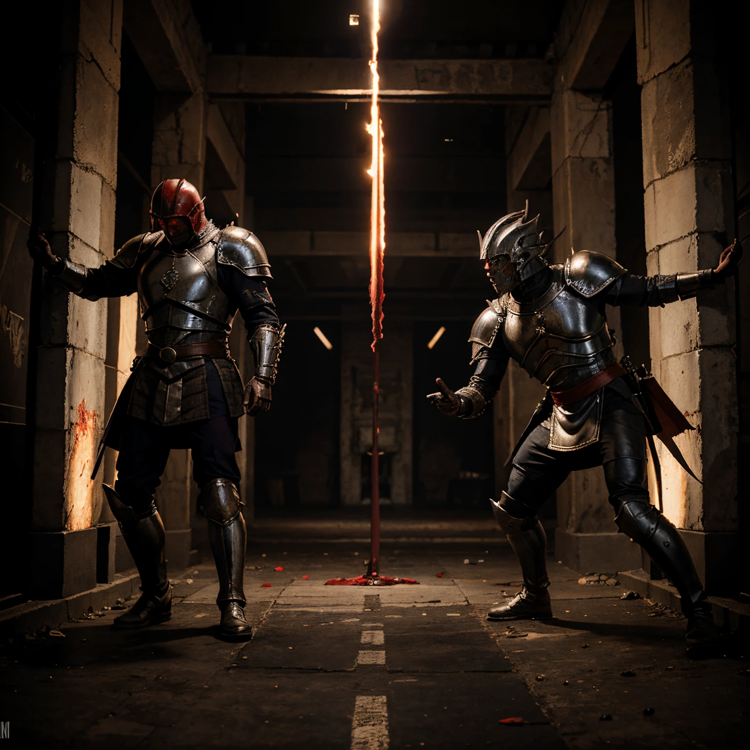 Battlefield, battle between two man, classic armor, chakra, dragon, blood, sadistic,