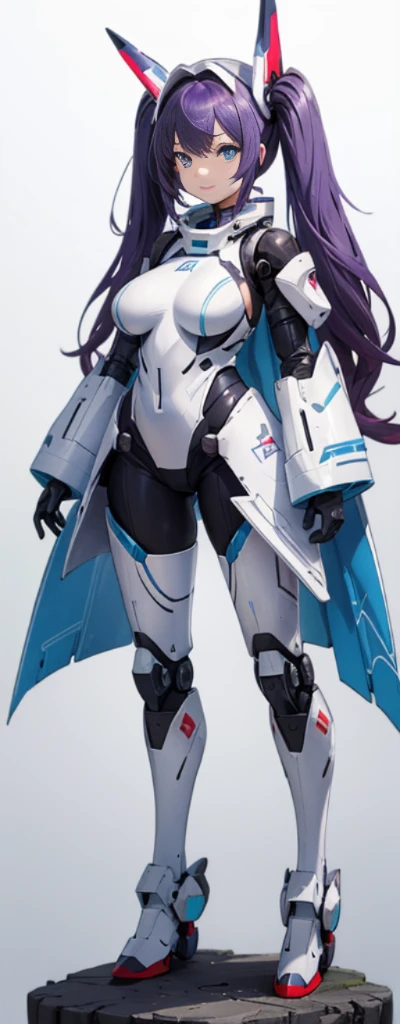 （Full body photo：1.4），white backgrounid，（1 Mech girl，Flash fluorescence，Hats，mechs，Delicate headgear，ssmile），（paper art，Quilted paper art，geometry），（Lots of colors，Best quality，high detal，tmasterpiece，movie light effect，4K，lightand shade contrast），Colossal tits，red hair clothes，pigtails，Blue knee-length boots，mecha girl，eBlue eyes，Purple hair，pigtails