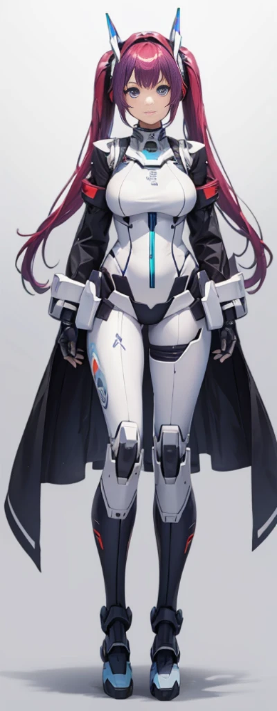 （Full body photo：1.4），white backgrounid，（1 Mech girl，Flash fluorescence，Hats，mechs，Delicate headgear，ssmile），（paper art，Quilted paper art，geometry），（Lots of colors，Best quality，high detal，tmasterpiece，movie light effect，4K，lightand shade contrast），Colossal tits，red hair clothes，pigtails，Blue knee-length boots，mecha girl，eBlue eyes，Purple hair，pigtails