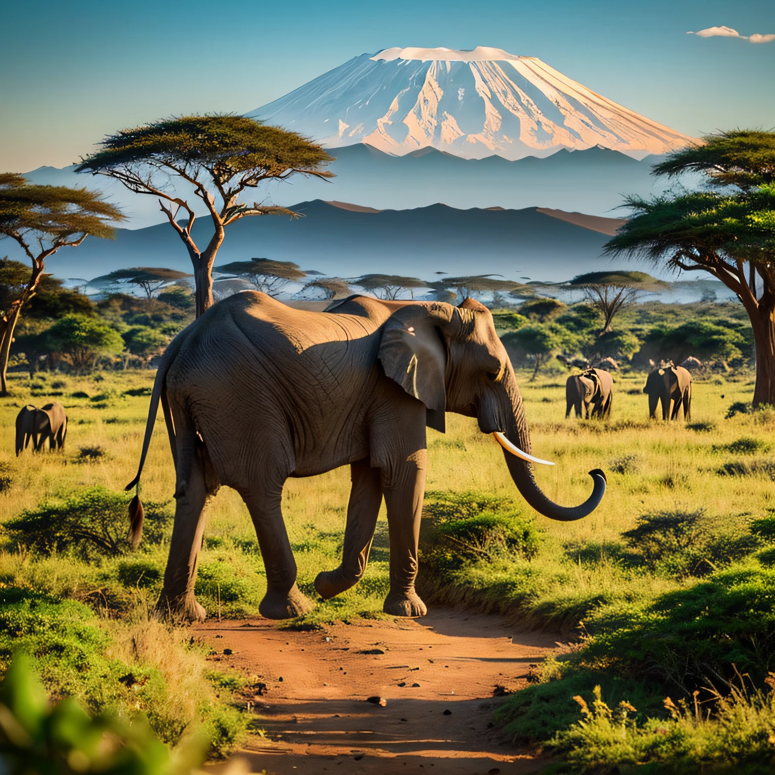 Envision a captivating design that marries the wild beauty of the African Savannah with the awe-inspiring grandeur of Mount Kilimanjaro. This concept seeks to capture the essence of these iconic African landscapes.
Picture a sprawling Savannah teeming with diverse wildlife – elegant giraffes, graceful zebras, powerful lions, and majestic elephants. The rich colors and intricate patterns of this vibrant ecosystem will form the foundation of the design.
Emerging from the heart of the Savannah, Mount Kilimanjaro will stand as an imposing focal point. Its snow-capped peak will provide a striking contrast against the warm hues of the Savannah. The mountain's glaciers will gleam with an eternal, almost ethereal, radiance.
This design represents the harmonious coexistence of untamed wilderness and the profound serenity embodied by Kilimanjaro. It pays homage to Africa's remarkable biodiversity and the enduring spirit of adventure embodied by the legendary mountain. The fusion of these two natural wonders promises to create a visually stunning and deeply inspiring work of art.