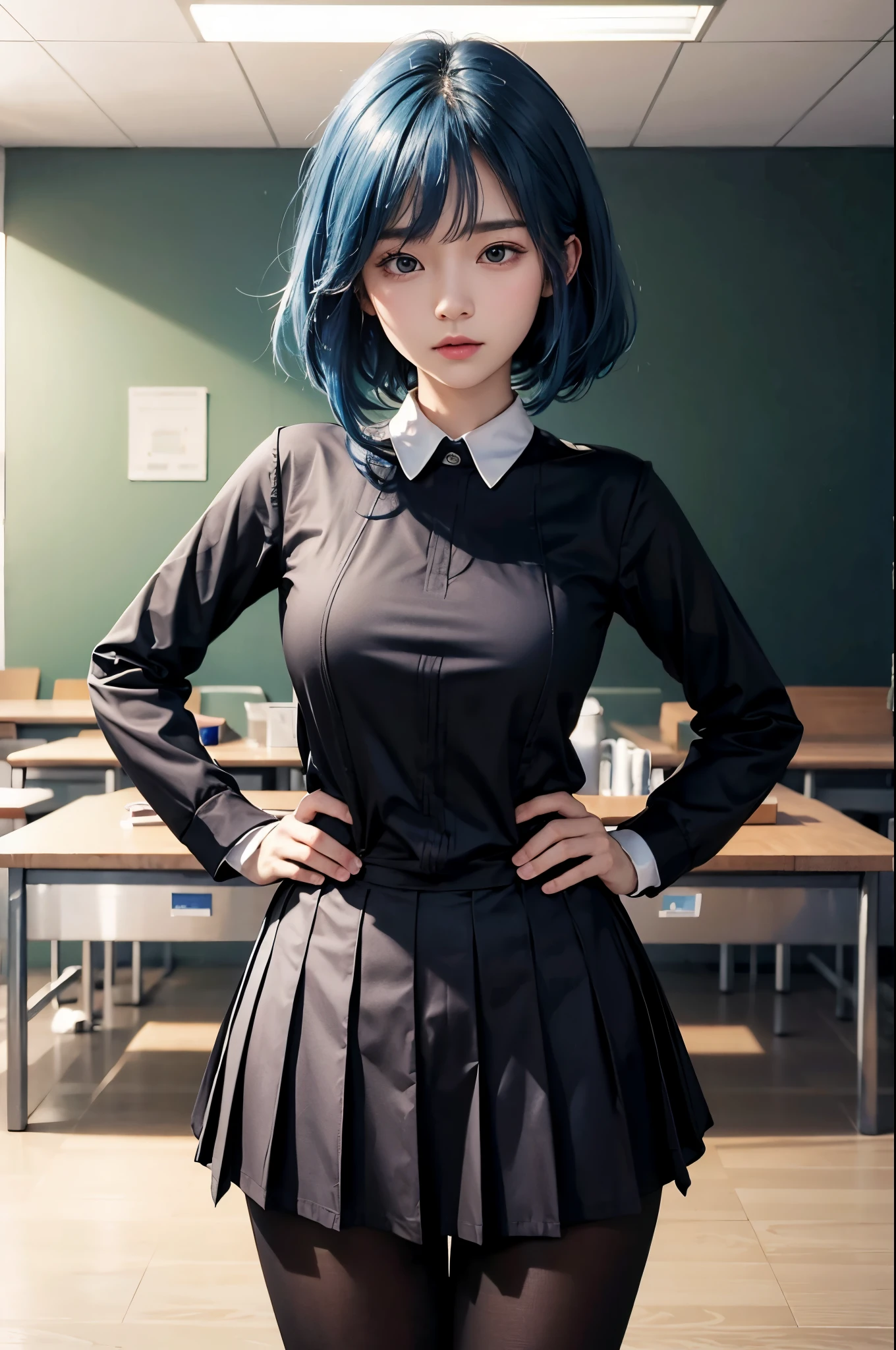 Realistic, ryo yamada, ultra detail, masterpiece, high quality, blue hair