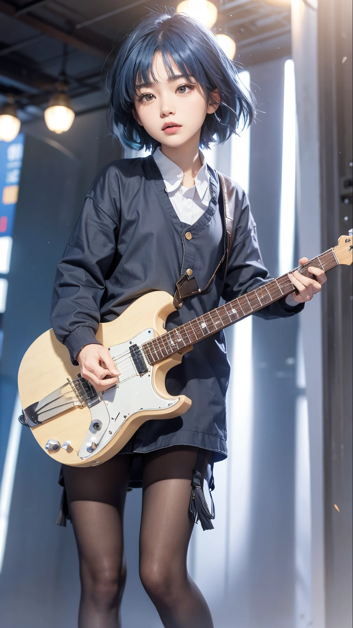 Realistic, ryo yamada, ultra detail, masterpiece, high quality, blue hair