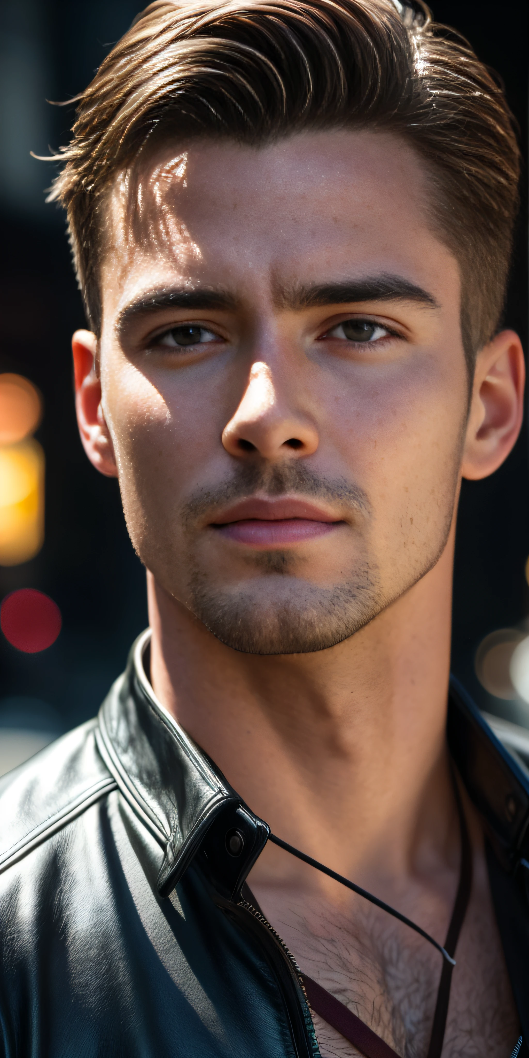 Handsome European guy, in the city, photo-realistic, photo, tmasterpiece, realisti, 真实感, photo realism, High contrast, photorealistic digital art. Тренды Artstation 8k HD. Realistic detail in high resolution., Detailed, skin texture, hyper-detalied, realistic skin texture, beste-Qualit, extra high resolution, (photo-realistic: 1.4),, hight resolution, Detailed, RAW photo, abrupt repetition, Nikon D850 Camera Roll. 4 Kodak Portra 400 F1 lens..6 Rich colors, hyper realistic texture, dramatic  lighting, UnrealEngine trend in Artstation Cinestill 800,