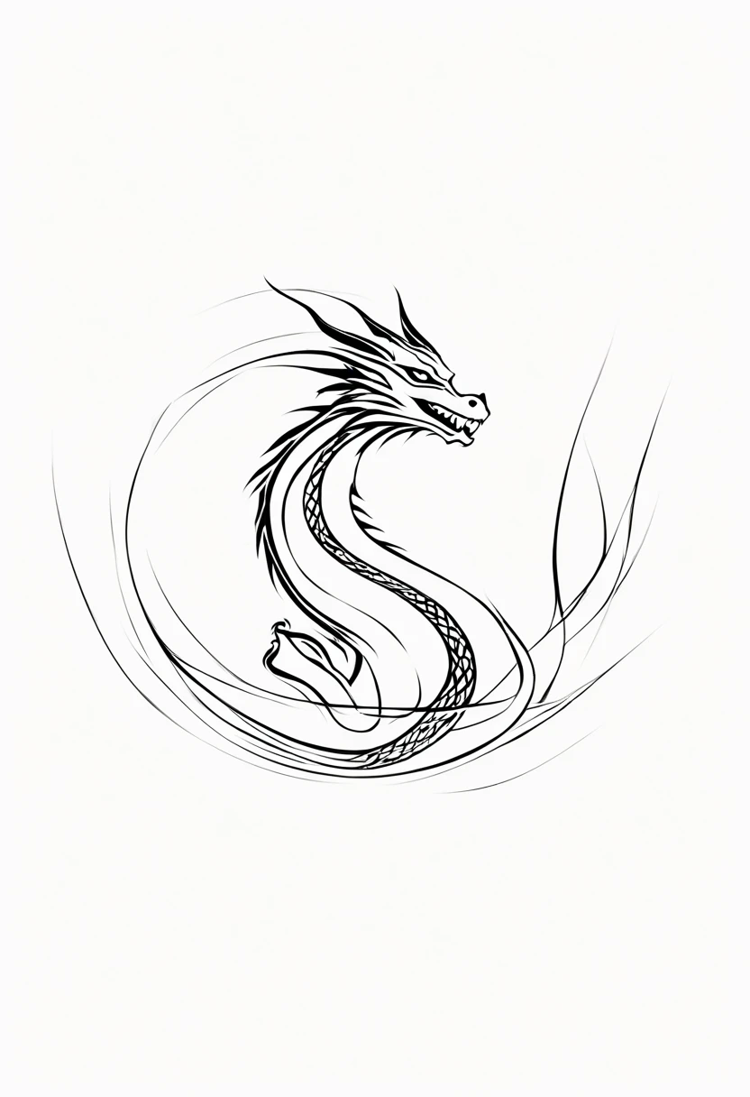 8K resolution, estilo Minimalista e Silhueta. A stylized dragon is presented in a minimalist approach, destacando apenas as linhas essenciais da figura. The dragon silhouette creates an impactful image, and the absence of background adds versatility to the print. This minimalist art is ideal for anyone looking for a stylish and modern representation of a dragon on a t-shirt...