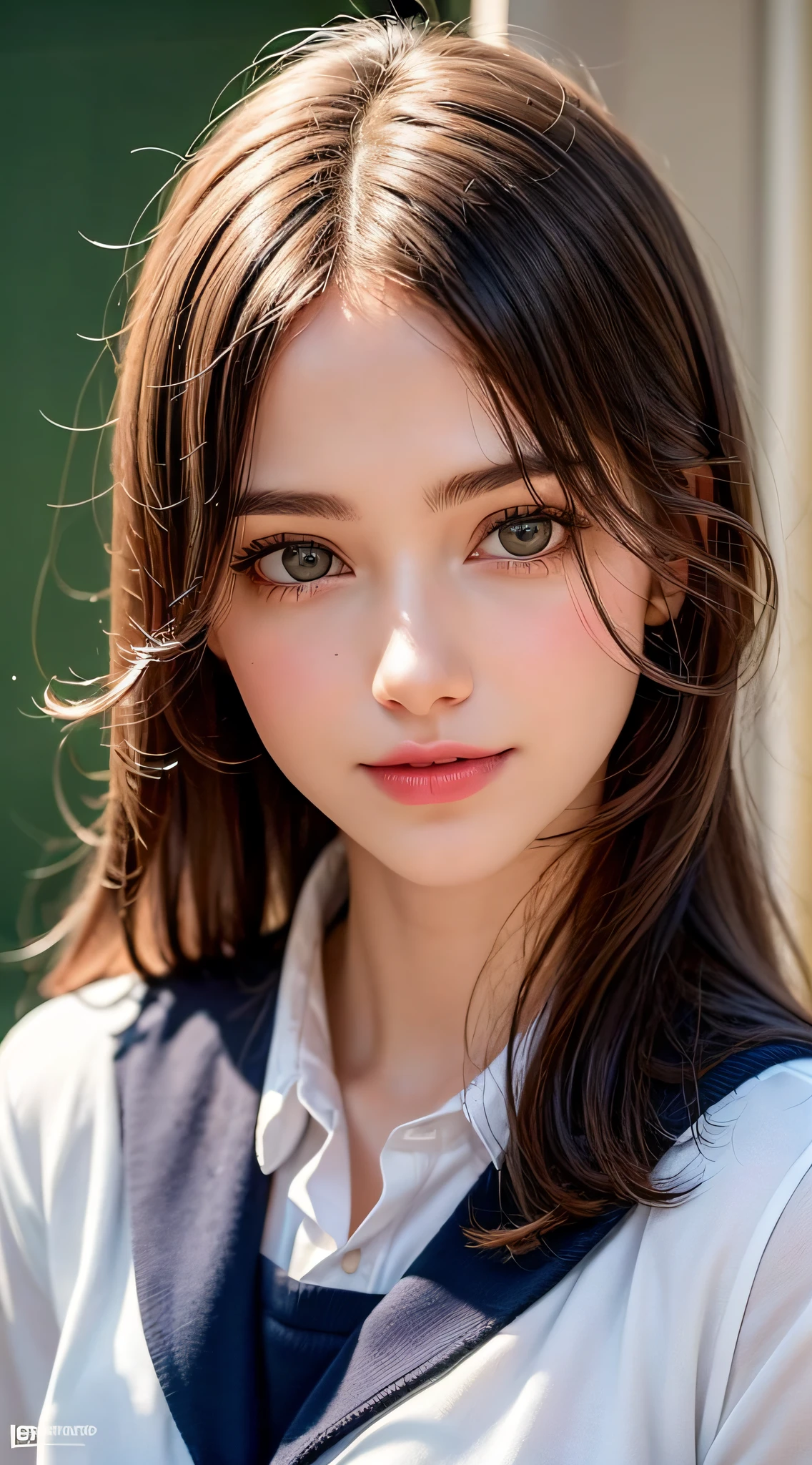 1girl in, Extremely cute, Amazing face and eyes, (Beautiful lovely smile), (extremely detailed beautiful face), bright and shiny lips, Keep staring at me, Super beautiful, (School uniform:1.3), (Best Quality:1.4), (hyper quality), (Ultra-detailed), (Hyper-realistic, Photorealsitic:1.37), Authentic skin texture, Highly detailed CG integrated 8k wallpapers, RAW Photos, professional photograpy, Cinematic lighting,