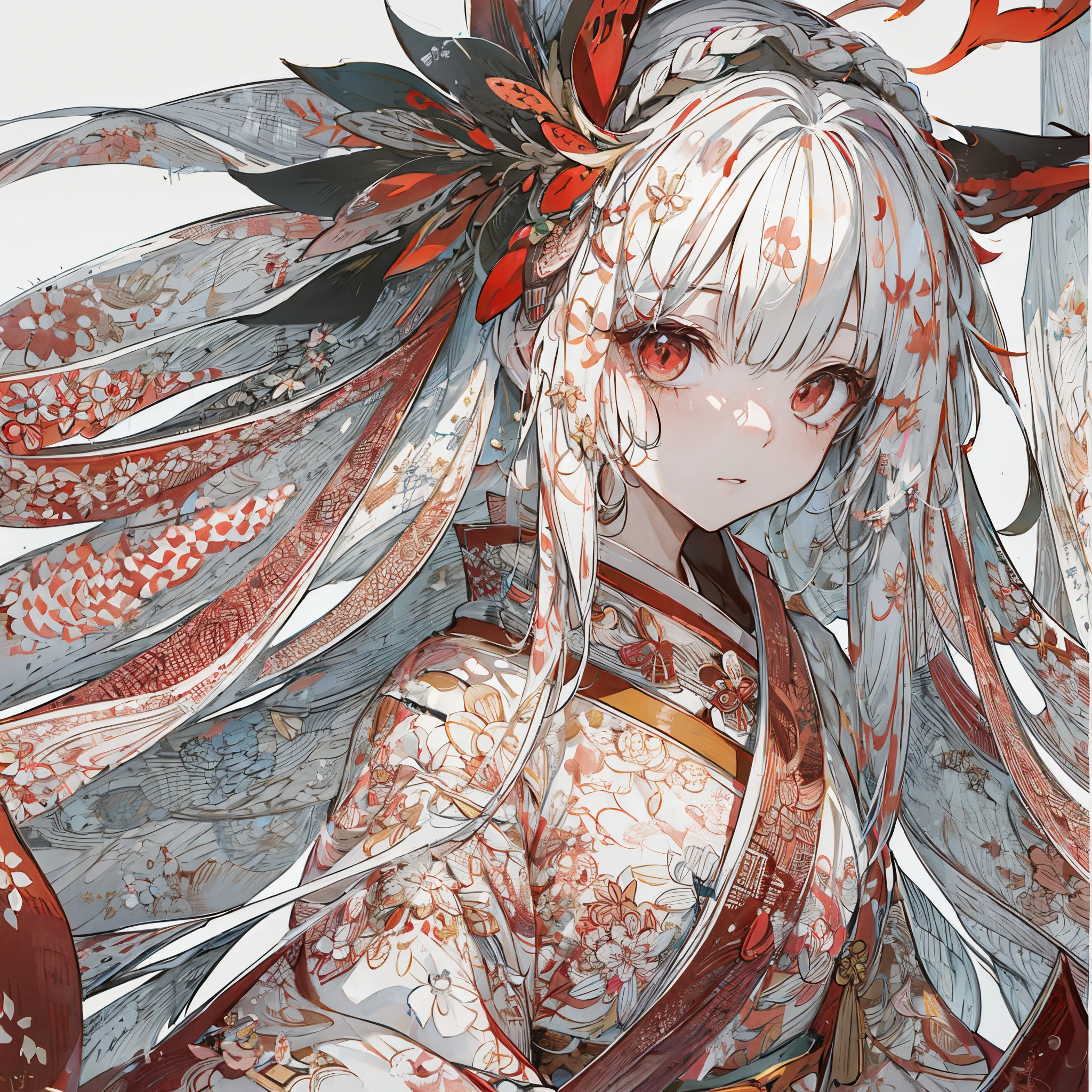 Anime girl in red and white long skirt, white-haired god, onmyoji detailed art, onmyoji portrait, onmyoji, Popular topics on artstation pixiv, guweiz on pixiv artstation, clean and meticulous anime art, Digital art on Pixiv, guweiz on artstation pixiv, detailed digital anime art, from the night of the ark