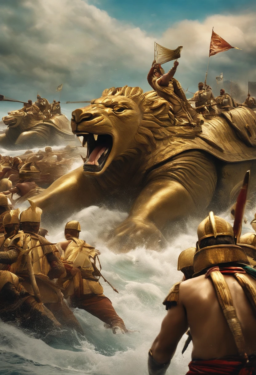 Swallowed by a tsunami、Pharaoh'troop、Equestrian Team、tanks 、A large army is approaching、On the beach、Pharaoh can't escape from the tsunami、Pharaoh is swallowed by tsunami、A large army is swallowed by the tsunami