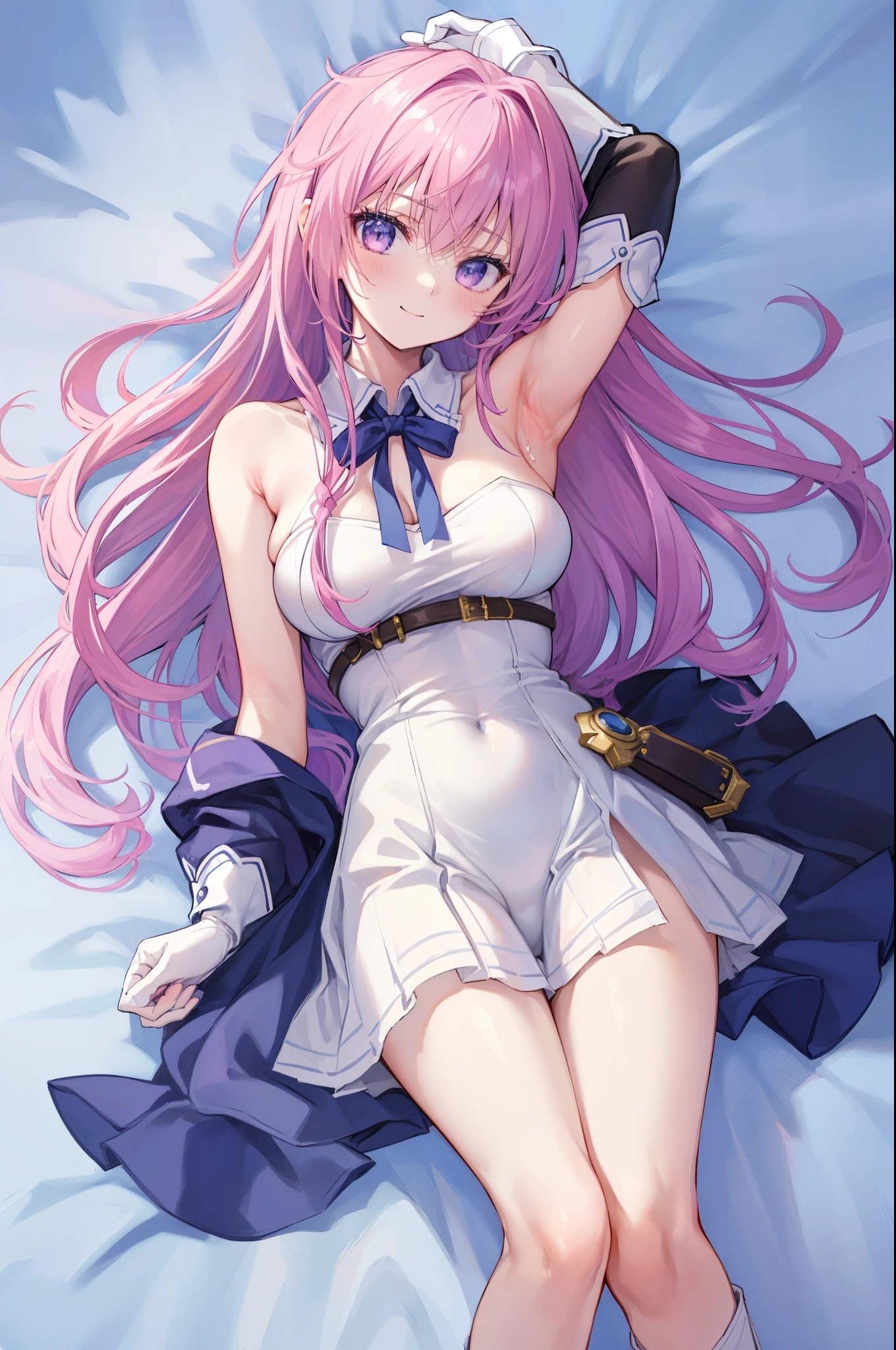 national foundation, (summer school uniform:1.2), (Mushoku Tensei, Akatsuki, body, droop:1.2, 19 years old), (straight hair, Very nice brunette hair, beautiful bangs), (Masterpiece:1.2, top quality:1.2, 8k, two-dimensional:1.3, wallpaper:1.2, The ultimate illustrator:1.2, high resolution), (more eyelashes), (Eyes drawn sharply, tears), extremely close, (Super detailed eyes, bright pink eyes:1.2), (Beautiful detail pair), Smooth nose, (optimal ratio:1.2, Curvy:1), The entrance is very bright,Expose the vagina,No cover, no underwear, no underwear a girl,Thin white JK,Lying in bed,Use your hands to remove traces,Expose the vagina,No cover, no underwear, no underwear,用手去抠下面的身body,legs spread,Expose the vagina