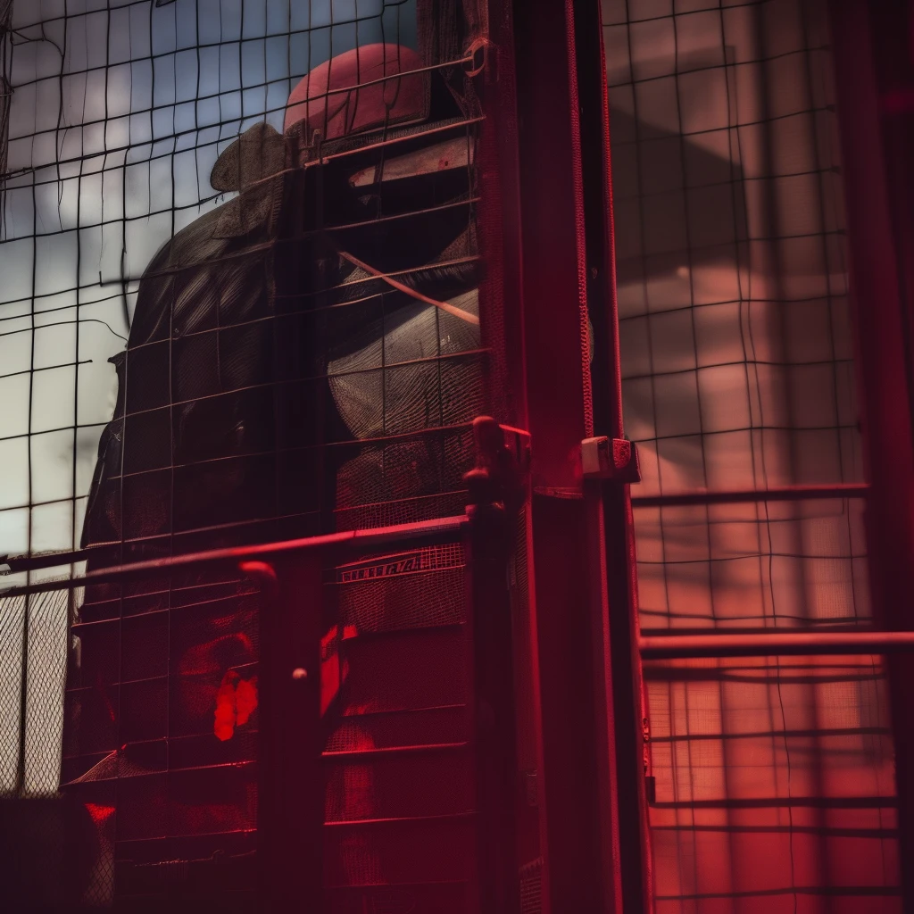 A wounded thug leans against a cargo container, blood dripping from his forehead, as a menacing shadow of a monstrous creature looms over him. The dim lighting highlights the desperation and fear in the thug's eyes, while the monstrous shadow adds an element of horror and suspense. The cargo container serves as a backdrop, adding an industrial and gritty atmosphere to the scene. The composition and lighting create a chilling and intense visual, leaving viewers intrigued and on the edge of their seats. --auto --s2