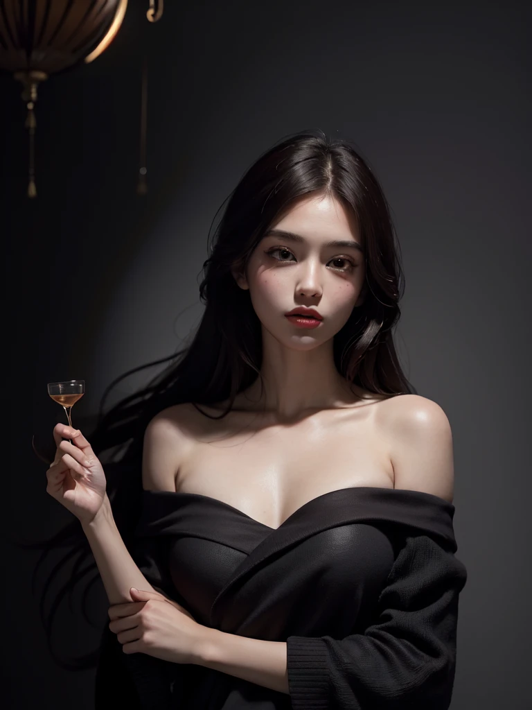 Best quality, masterpiece, ultra high res, (photorealistic:1.4), raw photo, 1girl, offshoulder, in the dark, deep shadow