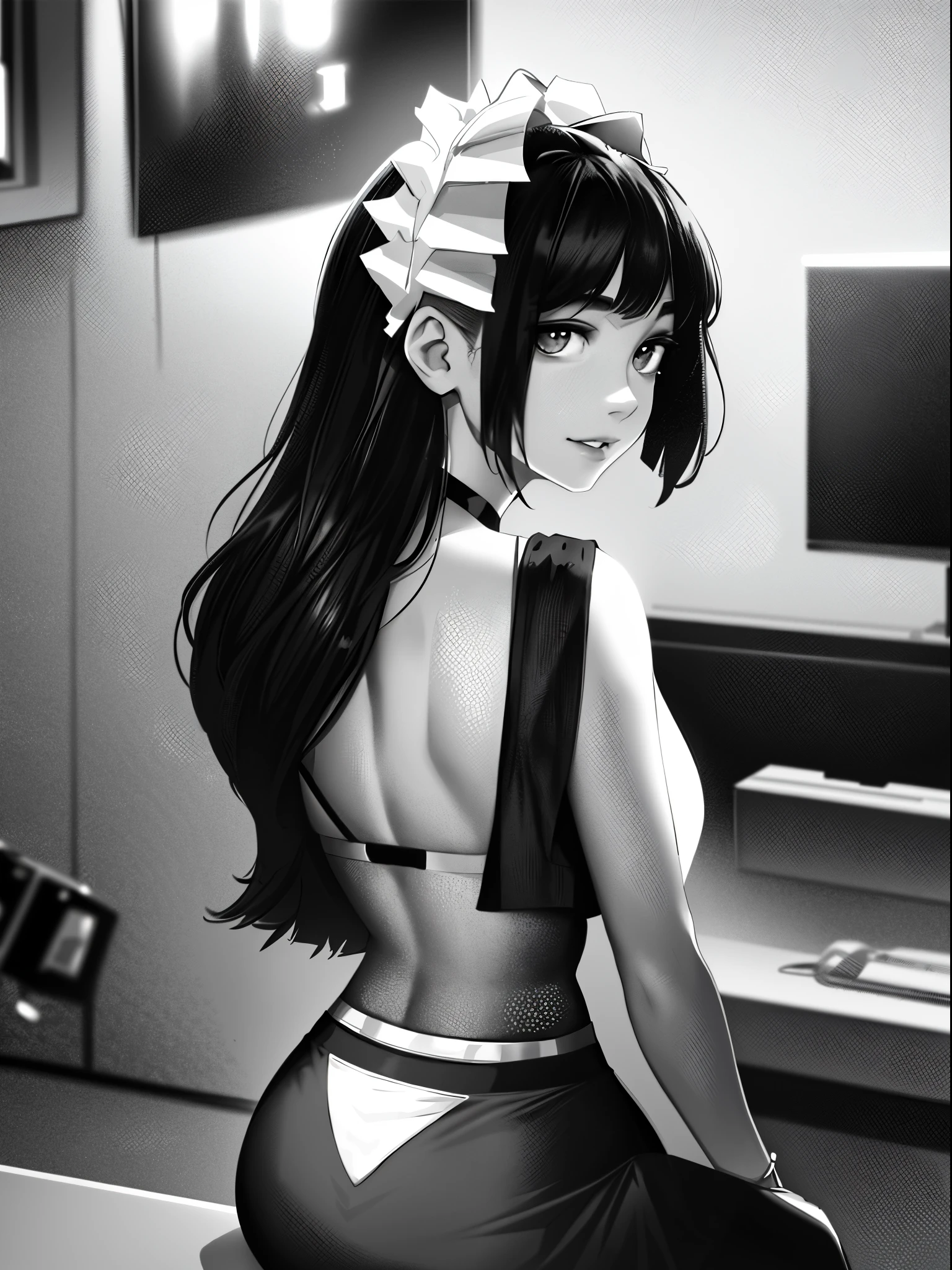 sam yang, 1girll, back, exposed bare shoulders, 黑The eye, dark circles, brown hair, 耳Nipple Ring, jewely, cparted lips, long whitr hair, looking at viewert, back to look back, choker necklace, cropped shoulders, Lips half open, sportrait, daysies, depth of fields, 独奏, ((tmasterpiece))((You may be a one-man world,But you can also be a one-man world,paradox,adrian ghenie,jenny saville,edward hopper,(RAW photos,best qualtiy)(A girl with a literary touch:1.2)(photorealestic,photograph realistic:1.3),Extremely Delicately Beautiful,Amazing,Fine details, tmasterpiece,Hyper-detailing,A high resolution,Most Best Illustration,复杂,depth of fields,1girll,(long leges:1.4),long whitr hair,messy hair,Girl with thick fat chunky physique,((gentlesoftlighting:1.4))),(paleskin:1.4),(smile shy),(Movie Angle),tack sharp focus,volume fog,8K UHD,digital SLR camera,high qulity,(filmgrain:1.4),富士XT3,(looking at viewert)