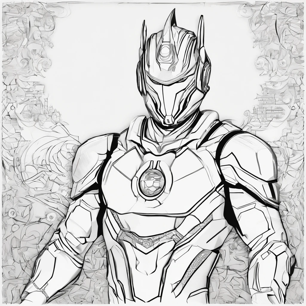 [ Amazing Cleavage | astounding | Exquisite ]Ultraman avatar ， （Best quality at best， tmasterpiece）， 1人， looking at viewert， face guard ， Story background， Upper part of the body， Contemporary，Ultraman Tiga costume。[Black and white line drawing]