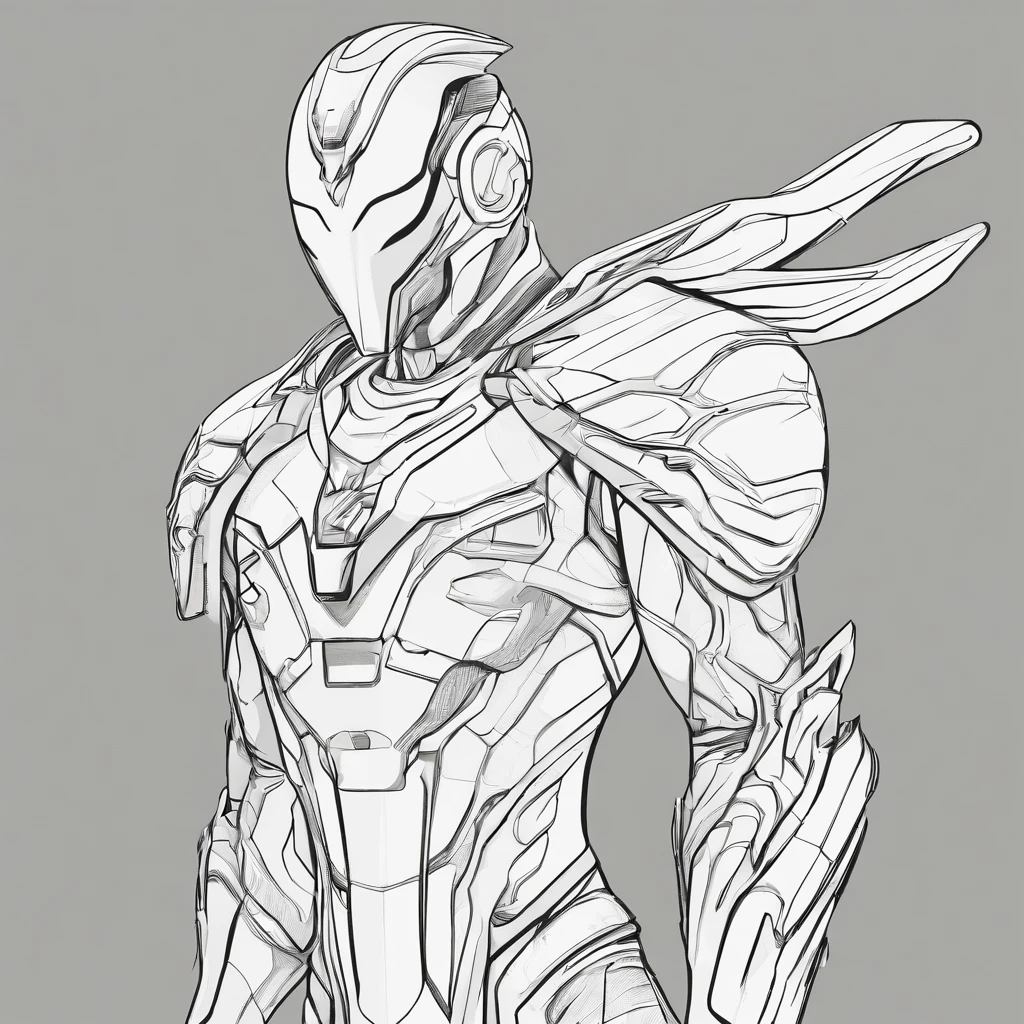 [ Amazing Cleavage | astounding | Exquisite ]Ultraman avatar ， （Best quality at best， tmasterpiece）， 1人， looking at viewert， face guard ， Story background， Upper part of the body， Contemporary，Ultraman Tiga costume。[Black and white line drawing]