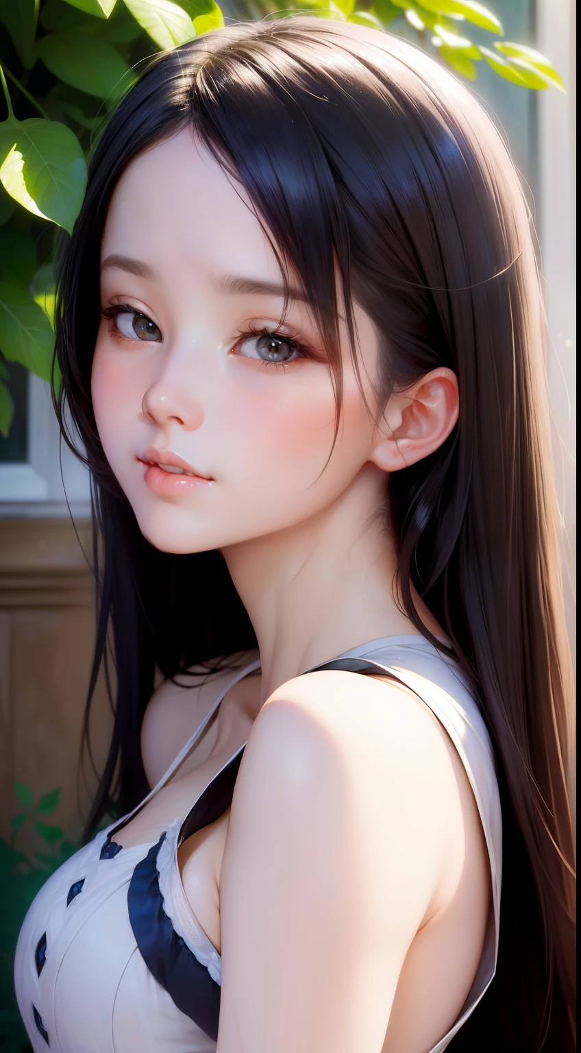 (masterpiece, best quality, beautiful detailed hair detailed face, perfect feminine face, (happy:1.2),beautiful,charming girl,innocent face,angelic,sharp nose,thick lips,white complexion, shiny skin, shiny foreheads, lens flare, sharp focus, volumetric lighting, trending on artstation, pixiv, by sakimichan, george kamitani, akira yasuda, alphonse mucha, greg rutkowski, gil elvgren, william-adolphe bouguereau