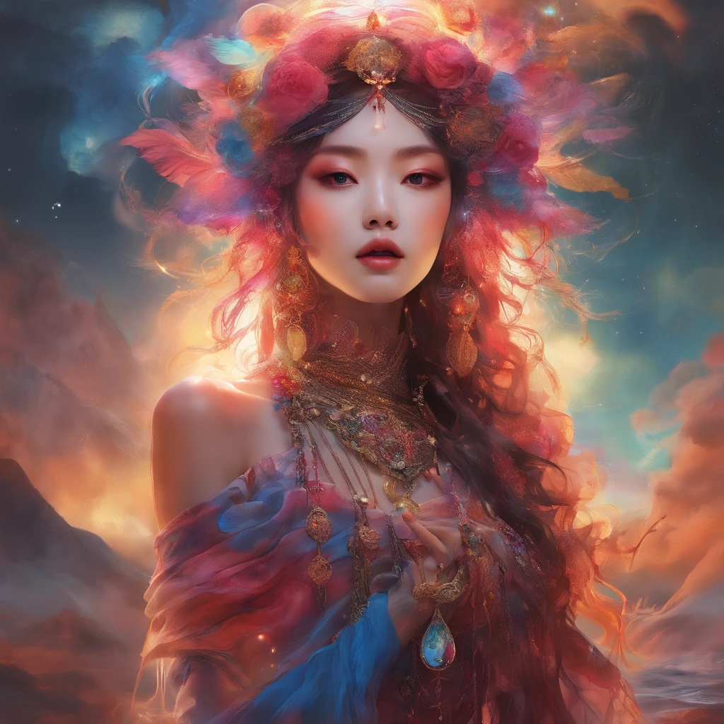 CLEAR MARINE ruby/sapphire/Amber heavenly Korean girl, amber, Rave inspired, mesh with smoke stains, 詳細な目/Skin/Hair, occultist, wild stream, Koos Roos