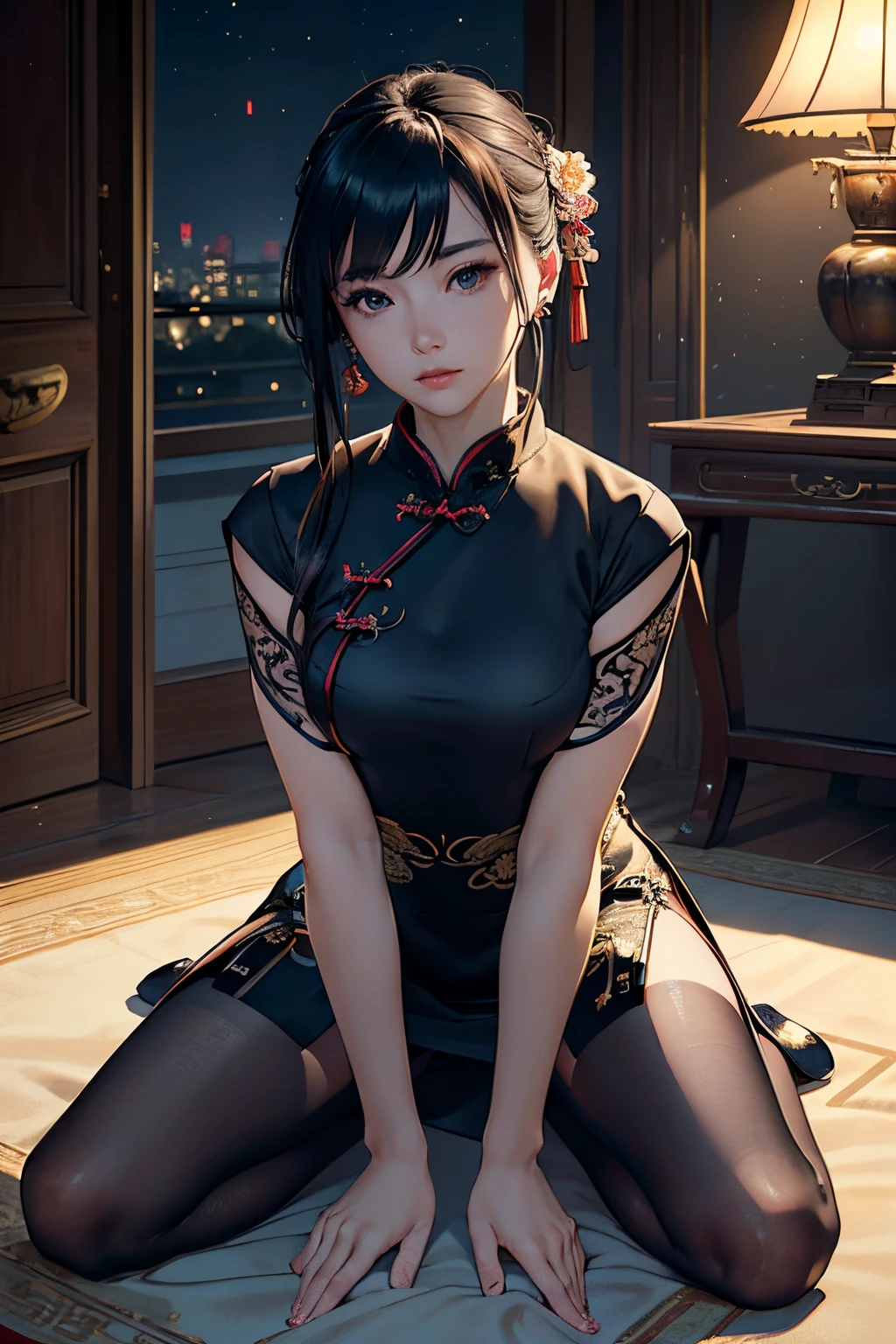 (1 boy and 1girl are having sex:1.9)、(The girl is wearing a Chun-Li costume.:1.2)、(spread legs, legs up: 1.4), ((highest quality, 8K, masterpiece:1.3)), detailed eye, look at the camera, ((Natural light:1.2)), 1 girl,slim,(professional photographer) brown eyes, (black hair, bun hair:1.4), looking at the viewer、blush、16 years old、shy、looks like you&#39;feel like cry、red cheeks、in the room