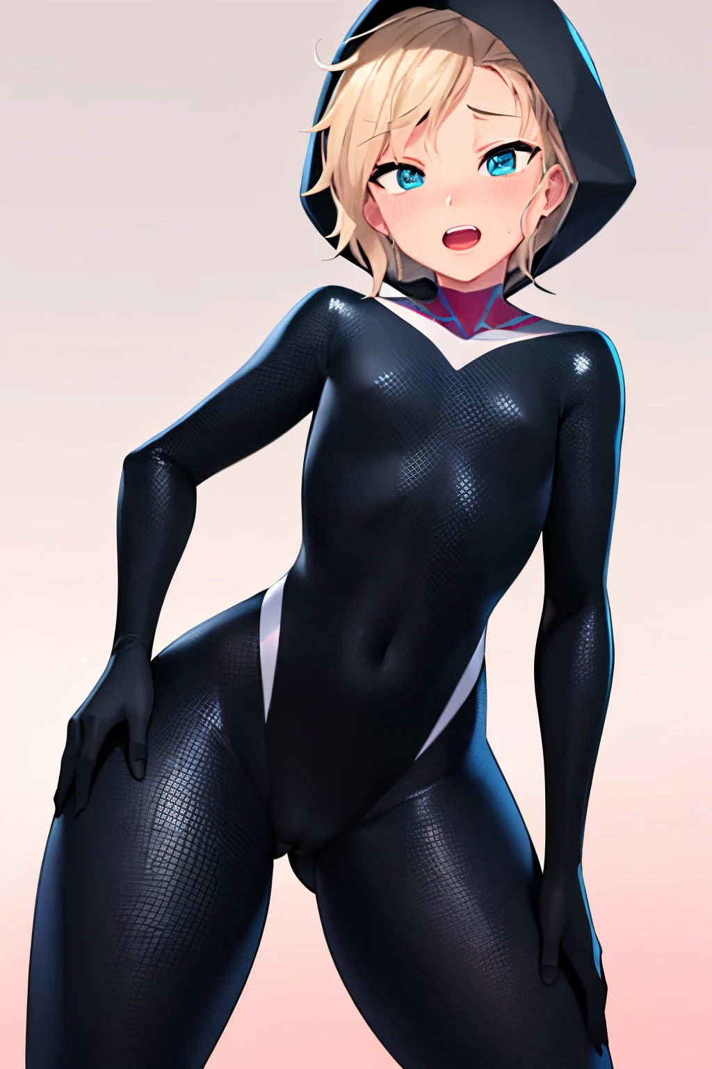 young girl spider-gwen gwen stacy skin-tight plugsuit fetish magazine into the spiderverse, group sex, multiple boys, explicit sexual images, faceless, hood, mask, hero mask, hardcore. rape, forced, grabbing, ultra detailed, small perky petite tits, slender body, ass, spiderverse style animation, many shafts throbbing, cum
