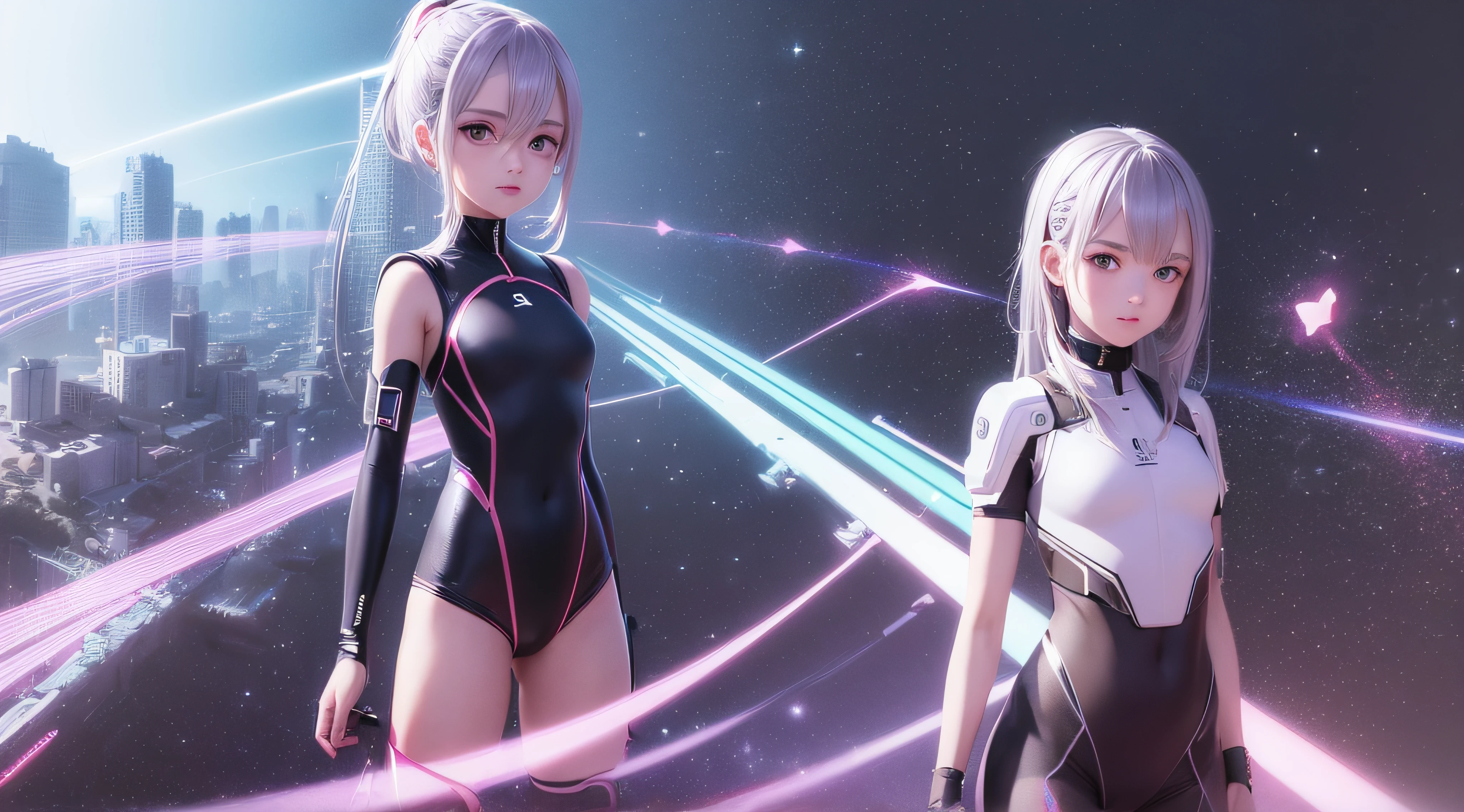 (obra prima) (perfection) (ultrarrealista | | |) (sem defeitos) Menina de anime do futuro, roupa futurista, neon, cidade do futuro, camera vista de cima, foto profissional, cinematografic