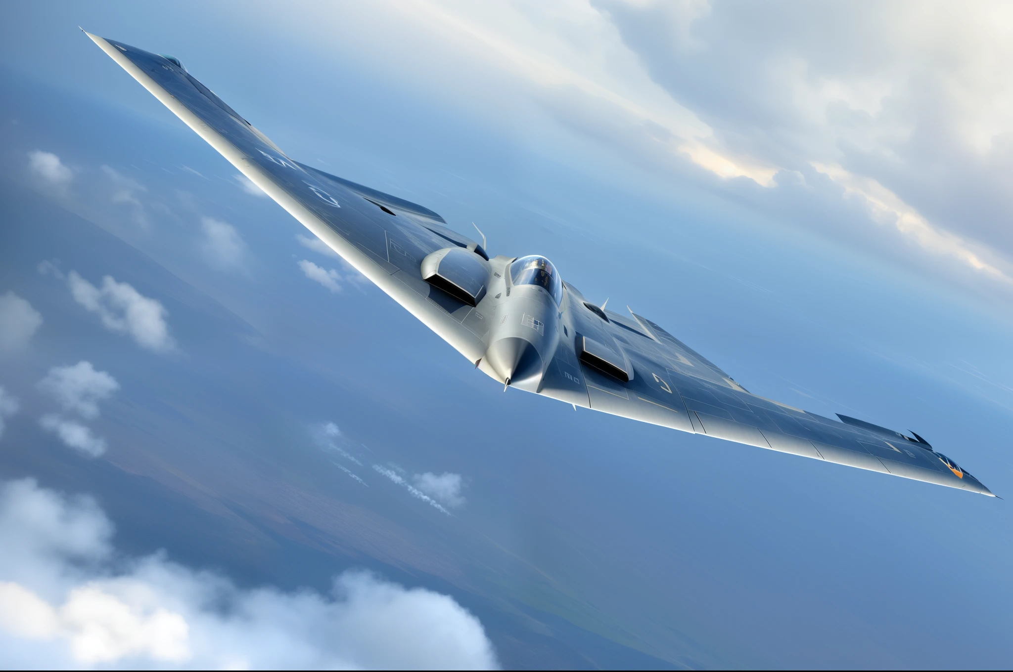 arafed view of a fighter jet flying in the sky, b - 2 bomber, 4 k hd wallpaper c 1 7, aircraft, lockheed concept art, us airforce, 5th gen fighter, boeing concept art, close establishing shot, acecombat, f / 2 2, f/22, military drone, 8k render”, stealth, boeing concept art painting