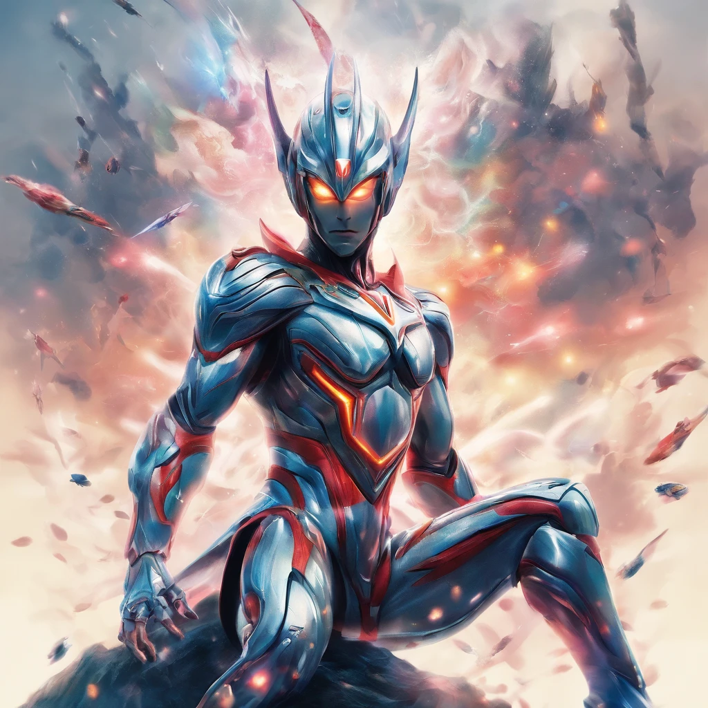 [ Amazing Cleavage | astounding | Exquisite ] s Ultraman&#39;portrait of ，[Visual inspection of the audience] （Best quality at best， tmasterpiece）， 1人，combat scene， City smoke background，（Lines are clear yet complex）[dotted paper effect]，Ultra-clear image quality，32K，long-focus。