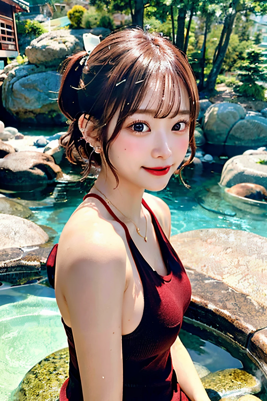 Highest quality, masterpiece, Ultra-high resolution,8k,((Portrait of a man entering a pool:1.4)), (Realistic:1.6), ((blue eyes)),((A radiant smile)), RAW Photos,((Realisticな美肌)),,((Small and cute butt,Beautiful buttocks)),((Orange bikini full body photo)),1 person,Adult female,(Full of smiles, )) ,((Random fluffy hairstyle with ribbon in hair)),((Looking up at the audience)),Face Focus:1.4,((Shot from above:1.4))