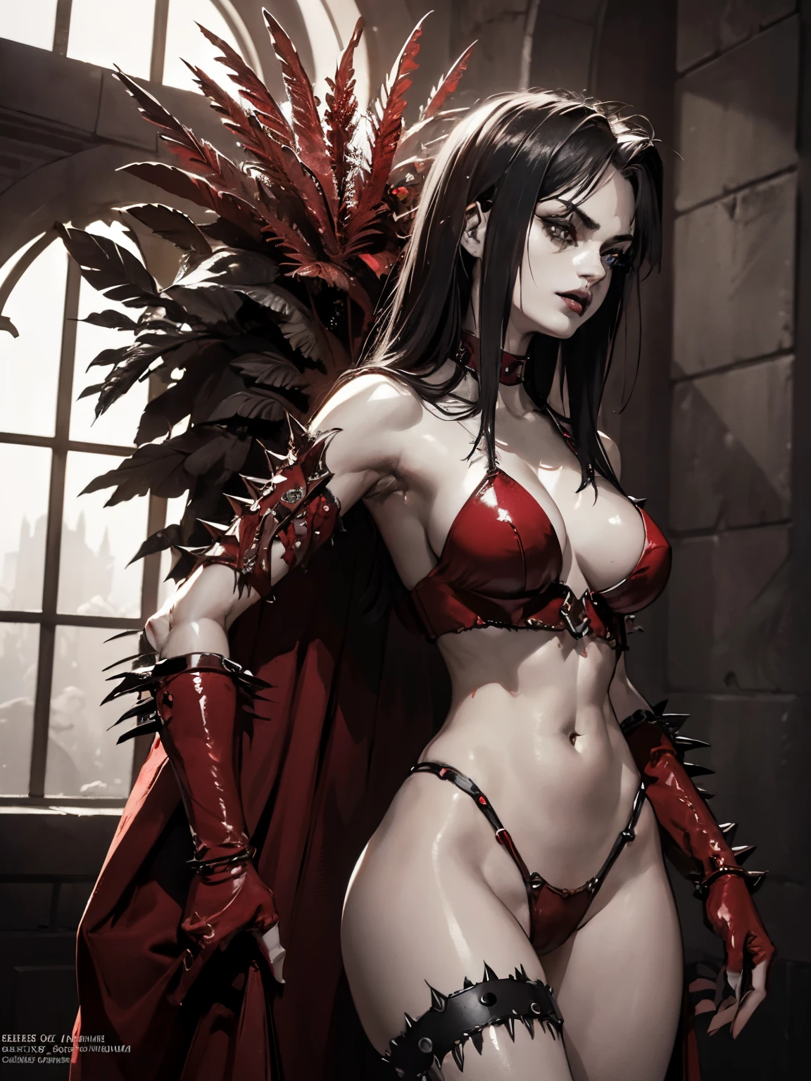 Beautiful Alluring Crimson Knight queen Sophie Turner, Bare Skin, Body Covered With Ruby Jewels, Athletic Well Toned Body, Elegant Form, Bare Skin, Inside A Dark Throne Room, Barely Clothed, cleavage, vissible breasts, back view, perky ass, metal Spikes, Beautiful Face, Ominous Gothic Theme, Fiverr Dnd Character, Octane Render, Digital Art, Extreme Detail, 4k, Ultra Hd, Polished, Beautiful, Hyperdetailed, Intricate, Elaborate, Meticulous, Photorealistic, Sharp Focus, Wlop, Character Design, Unreal Engine, 3d Rendered, Volumetric Lighting, Reflections, Glossy, Digital Illustration, Sensual Pose, Suggestive Pose, Lewd, Full Body Shot, anatomically correct 💖❤💕💋❣