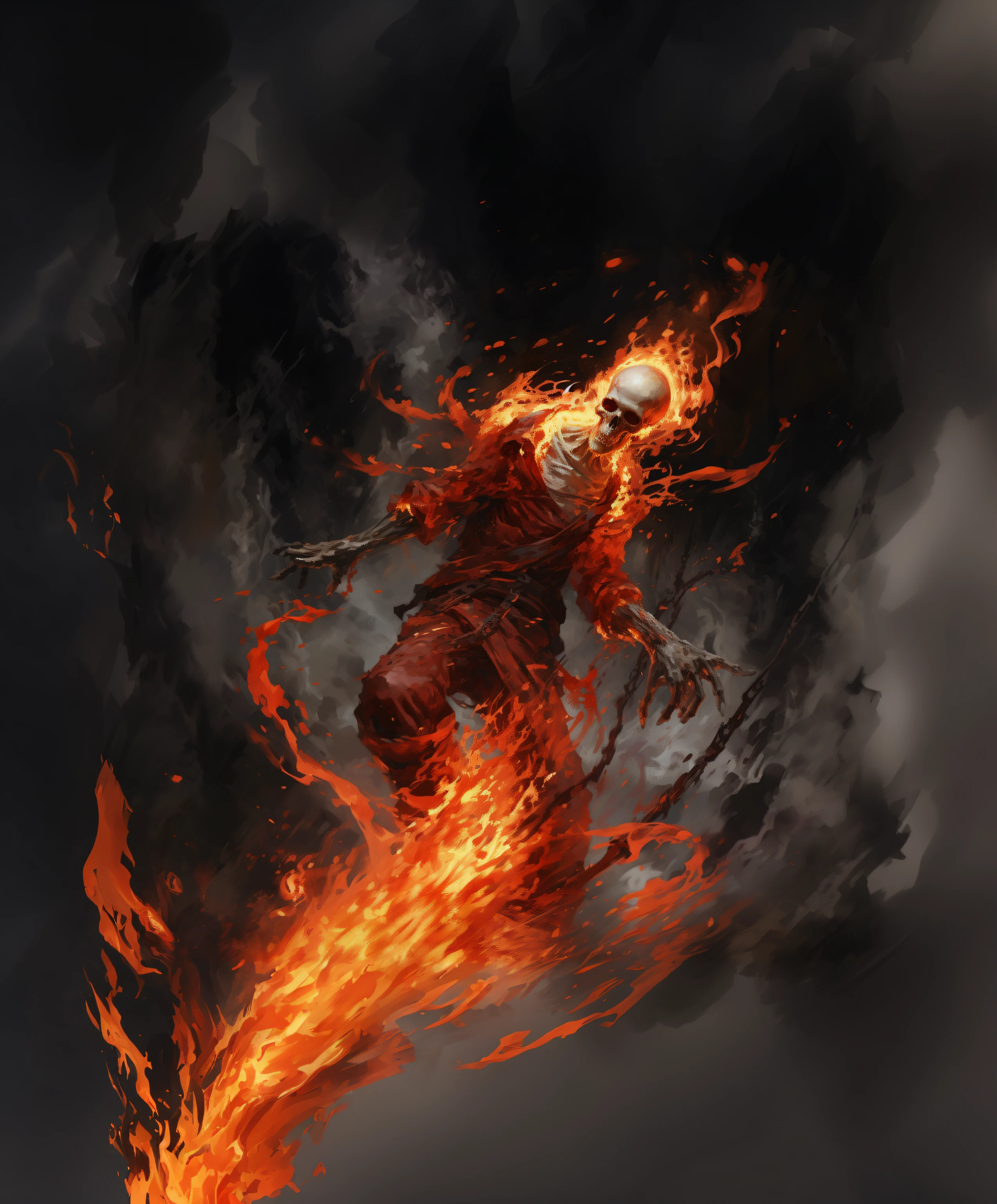 black smoke, sparks, Smoke, fire, gray smoky background dissolves to the corners