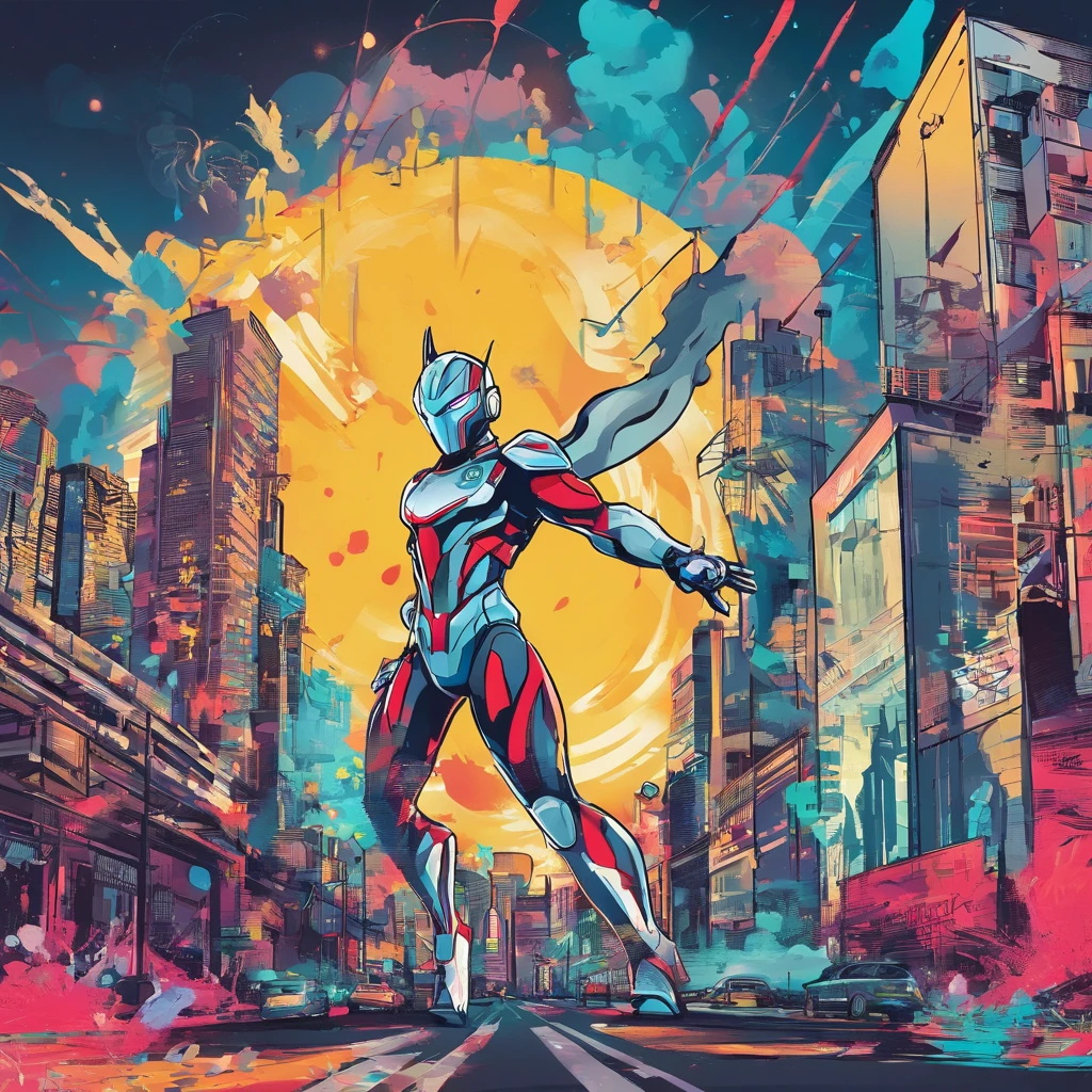 [ Amazing cleavage | astounding | Exquisite ] s Ultraman&#39;s frontal avatar ，[Audience visual inspection] （Best quality， tmasterpiece）， 1人，combat scene， City smoke background，（Lines are clear but complex），Ultra-clear image quality，32K，long-focus。