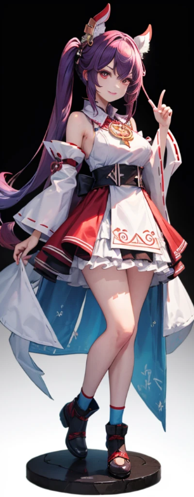 (Full body photo:1.4),white backgrounid,(1 Witch,Flash fluorescence,Hats,Fashionable Miko Costume,Delicate headgear,ssmile),(paper art,Quilted paper art,geometry),(Lots of colors,Best quality,high detal,tmasterpiece,movie light effect,4K,lightand shade contrast),Colossal tits,Red clothes,pigtails,Blue knee-length socks,glowing totem,red - eyed,Purple colored hair,pigtails