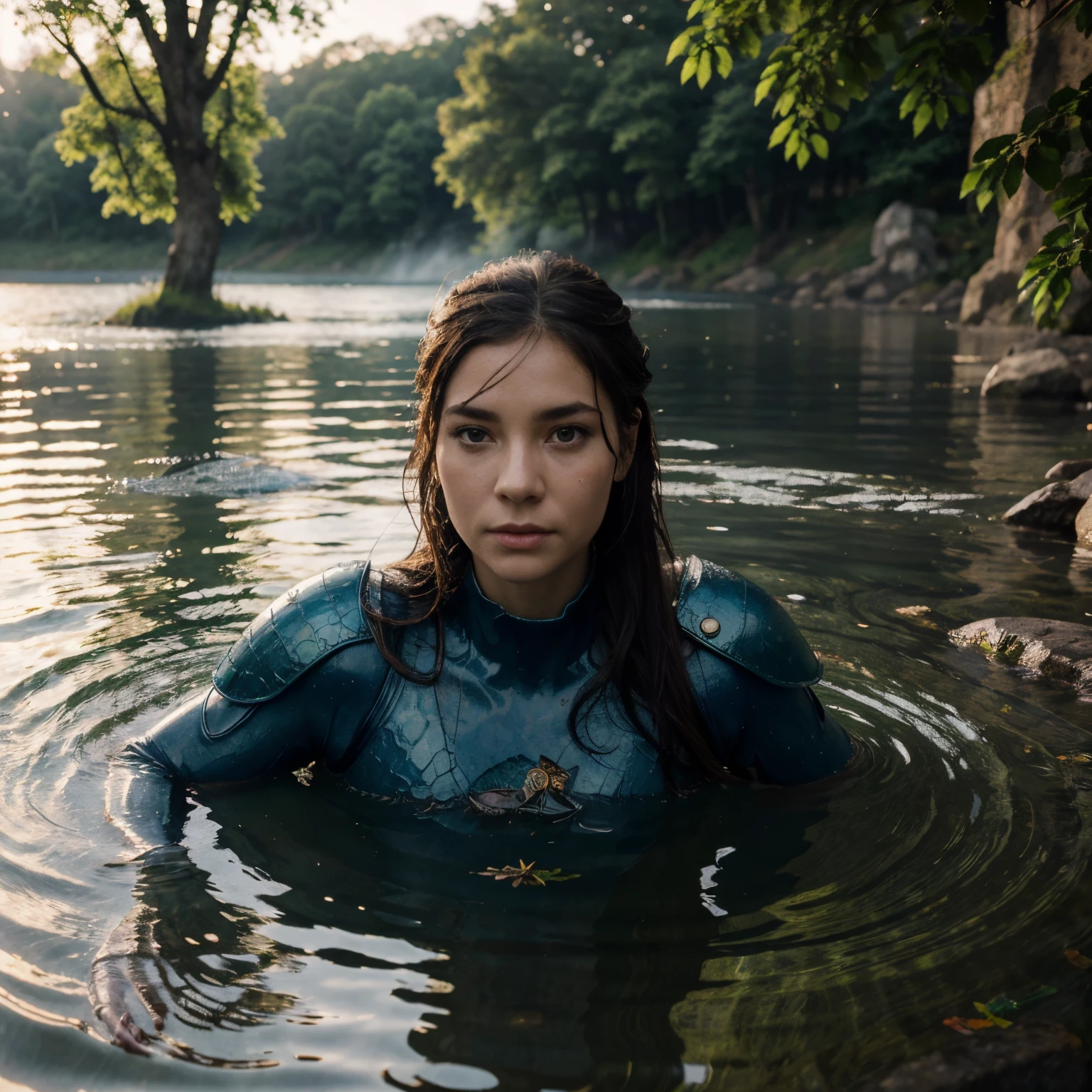 (best quality,4k,8k,highres,masterpiece:1.2),ultra-detailed,(realistic,photorealistic,photo-realistic:1.37),portraits,horror,swimming,dragon,waterfall,lush greenery,ethereal lighting,light reflections,Floating lilies,fantastical scenery,hazy atmosphere,Astrid from How to Train Your Dragon,stylish armor,proud expression,flowing hair,unmistakable bond with the dragon,rippling water,splashes,serene tranquility,dreamlike landscape,royal blue tones,majestic presence,deep connection with nature,alert and determined eyes,intense look of determination,dragon's scaly skin,smooth texture of the lake's surface,subtle ripples,whiskers on the dragon's snout,streaming rays of sunlight,playful dragon,sparkling droplets,submerged plants and rocks,misty fog,hidden treasures,deepest secrets of the lake.