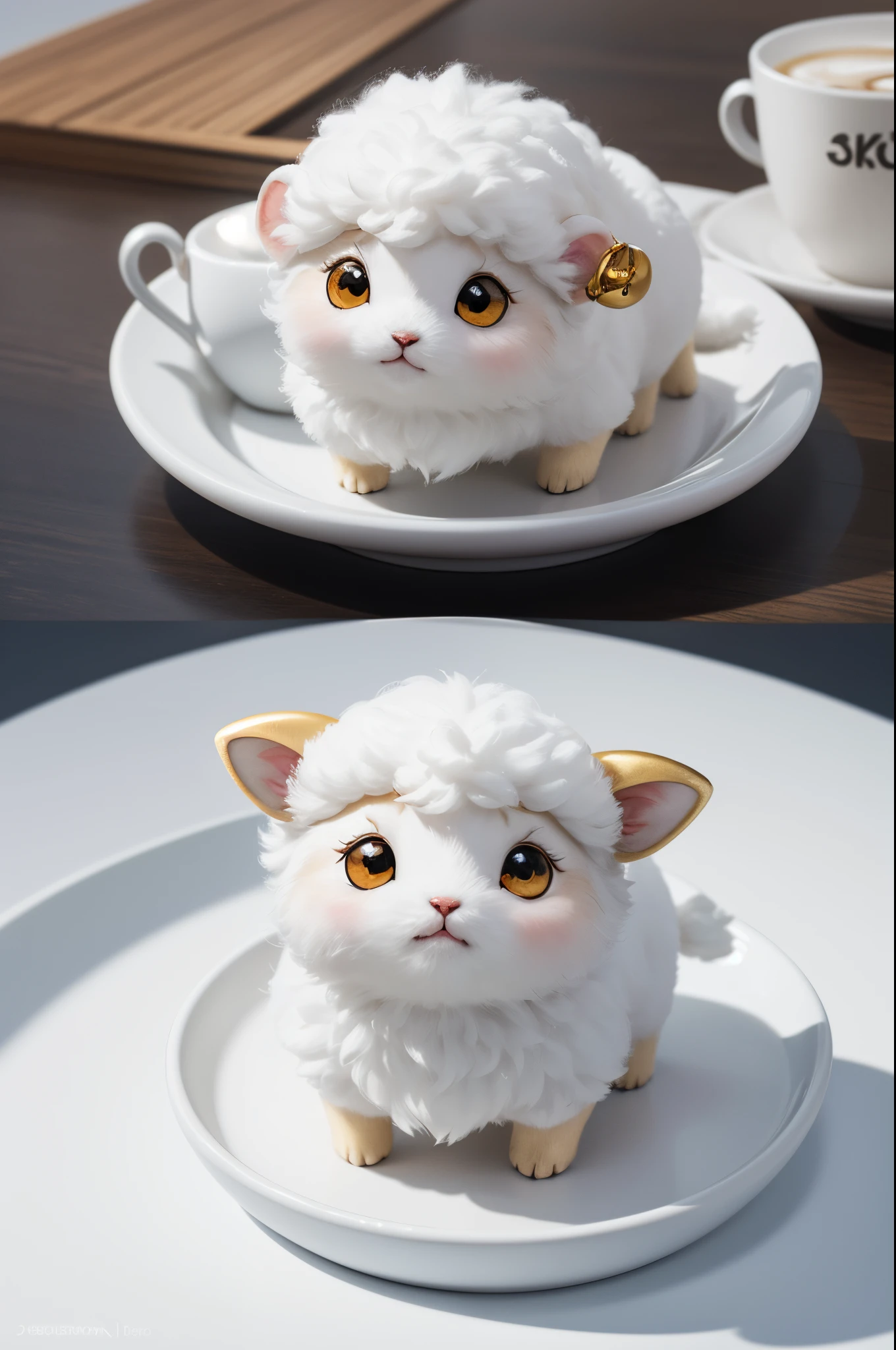 8K,Cute little surreal pure white sheep with golden eyes wearing a gi、Chibi、Adorable and fluffy、Logo Design、comic strip、cinematic lighting effect、A charming、3D Vector Art、Cute and quirky、Fantasyart、bokeh dof、handdraw、digitial painting、Soft lighting、Isometric style、4K resolution、photo realistic render、Highly detailed clean、Vector image、A photorealistic masterpiece、professional photograpy、Simple space background、Flat white background、 isometry、vivid vector