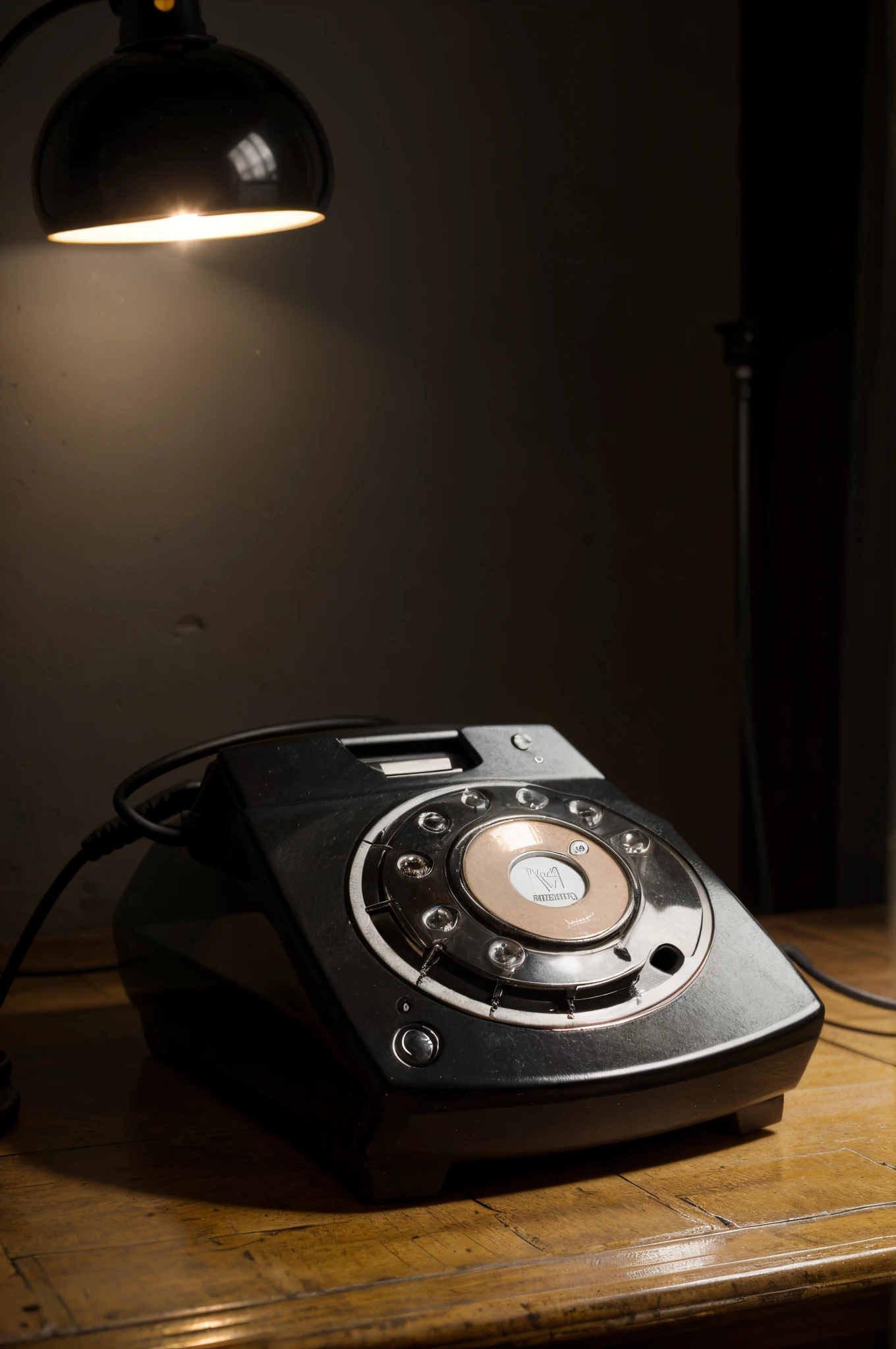 Telefone antigo, ultra realista, full hd, tocando, fora do eixo, luz dramatica vermelha,