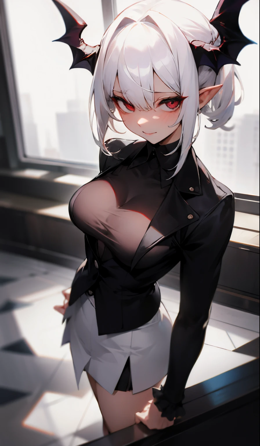 White hair,a skirt,succubi