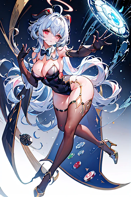 (top-quality、8K、32K、tmasterpiece、north african free trade area、The content is very detailed、Impresionismo:1.2)、Full body , (casino、in a house:1.4)、Depth shadows、beauitful face、Blurred back、20-year-old beauty、fuselage、(Robot dealer:1.5),Bunny girl with glowing eyes、because of it'made of metal、neck bowtie、Robot rabbit、、Metal rabbit ears、curves、A large amount of transparent liquid spills,((wavy white hair):1.3,beautidful eyes,proporções perfeitas,The eyes are bright,choker necklace,ear jewelry,Pink and moist lips,Face is perfectly illuminated,Bukkaketic Busty Bs,Detaiuropean-style palace hall,legs separated,A large amount of transparent liquid spills,Hair is shiny,The halo,Black silk long dress,Elegant and beautiful hairpins,White wavy curls,Bare legs and high heels,reasonable action,((8K,tmasterpiece,realistically),(hyper-detailing,ultraclear,natural,Whole body diagram),Huge cleavage,Heavy breasts,Veboobs and ass,ls,stretch the meat and hydra skin。a large amount of fluid is overflowing