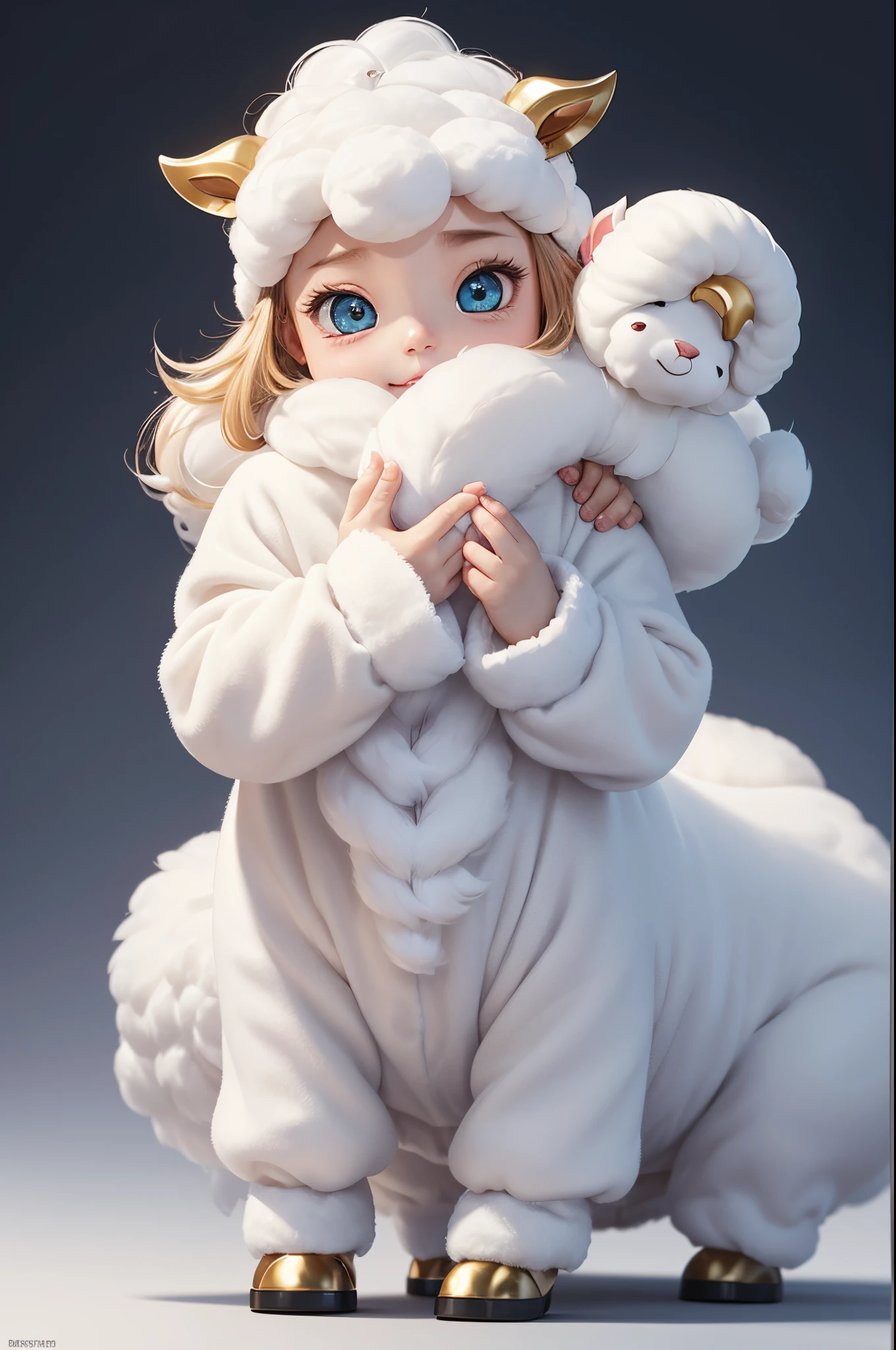 8K,Cute little surreal pure white sheep with golden eyes wearing a rough costume、Chibi、Adorable and fluffy、Stand on two legs,Logo Design、comic strip、cinematic lighting effect、A charming、3D Vector Art、Cute and quirky、Fantasyart、bokeh dof、handdraw、digitial painting、Soft lighting、Isometric style、4K resolution、photo realistic render、Highly detailed clean、Vector image、A photorealistic masterpiece、professional photograpy、Simple space background、Flat white background、 isometry、vivid vector,