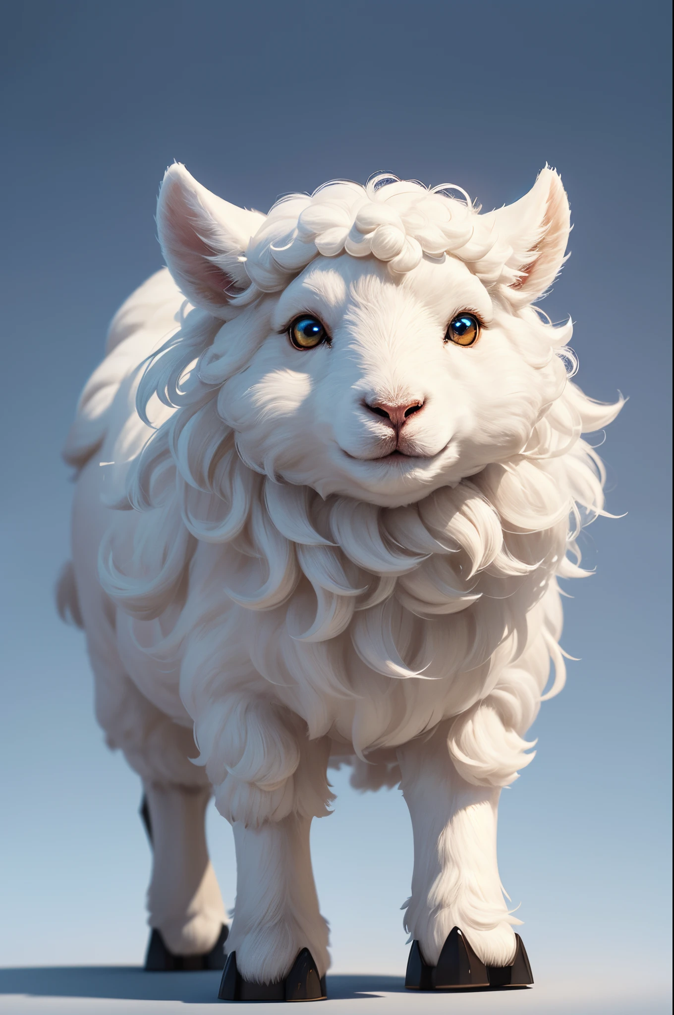 8K,1animal,Cute little surreal pure white sheep with golden eyes wearing a rough costume、pure white male sheep,Chibi、Adorable and fluffy、Stand on two legs,Logo Design、comic strip、cinematic lighting effect、A charming、3D Vector Art、Cute and quirky、Fantasyart、bokeh dof、handdraw、digitial painting、Soft lighting、Isometric style、4K resolution、photo realistic render、Highly detailed clean、Vector image、A photorealistic masterpiece、professional photograpy、Simple space background、Flat white background、 isometry、vivid vector,