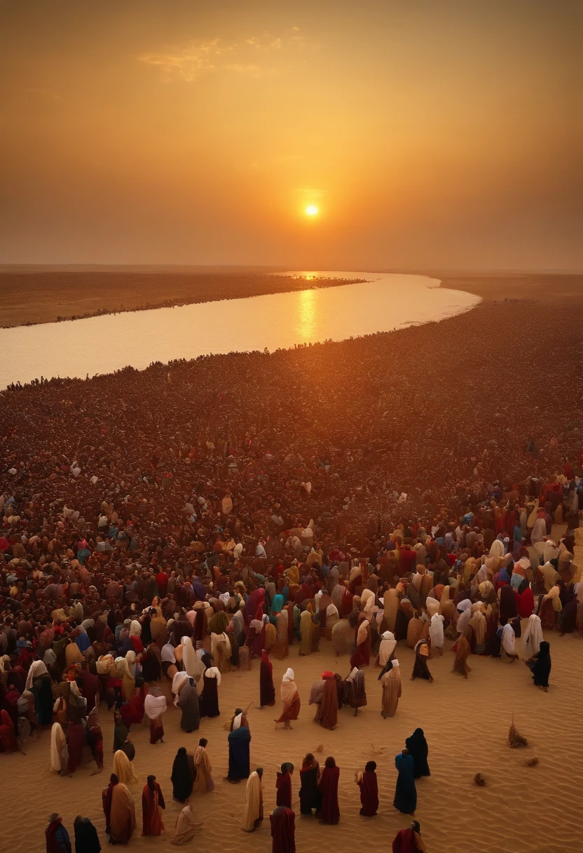 The Exodus of Moses、A large crowd crossing a dry part of the ocean、600,000 people、A large crowd crosses the dry bottom of the sea
