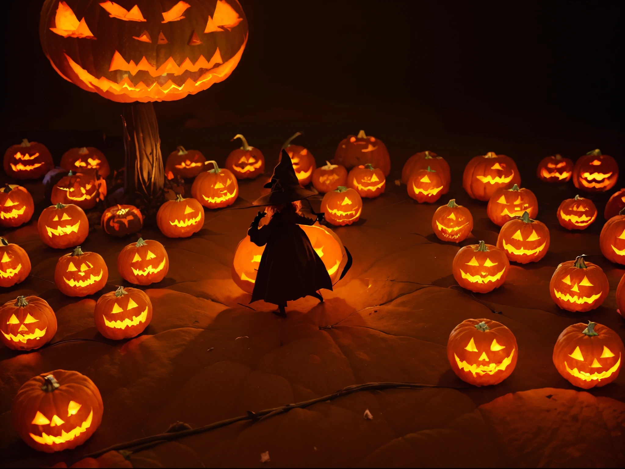 (A witch walks towards a giant jack-o-lantern:1.5),(Halloween elements:1.1),miniature world,(clean backdrop),tmasterpiece,Best quality at best,higher details,(super creative),c4d,abstract pictures,ultra-realistic realism,pixar-style,3d effect,Disney  style,clear contour light,rim-light,fanciful,spotlight lights,8K,