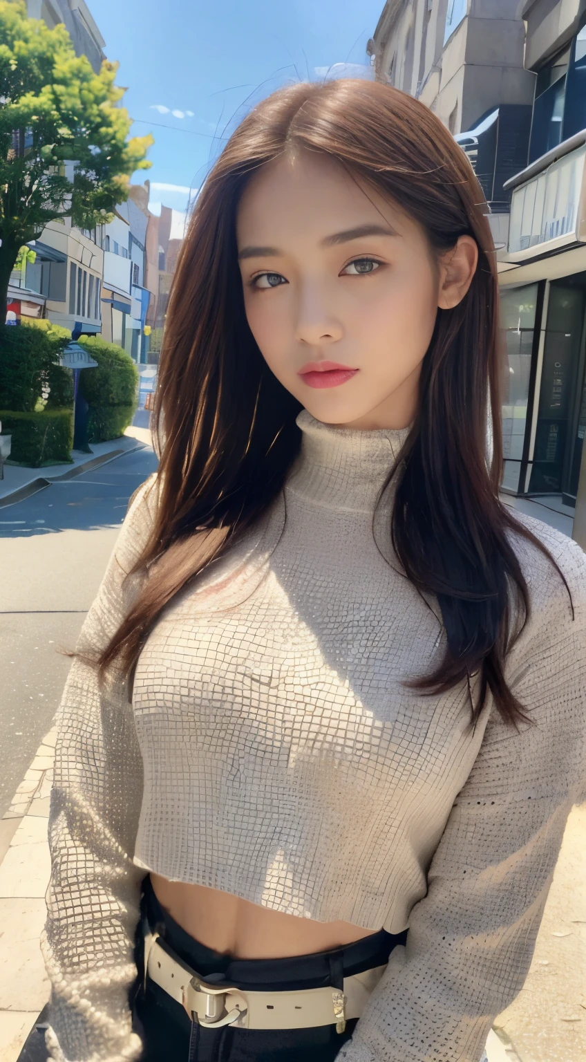 ((top-quality、8K、masterpiece:1.3))、foco nítido:1.2、Beautiful woman perfect body:1.4、Slim abs:1.2、((Longhaire))、(Greater turtle waffle knit:1.1)、(Sateen、a street:1.2)、wetbody:1.5、Three-dimensional texture、A detailed eye、