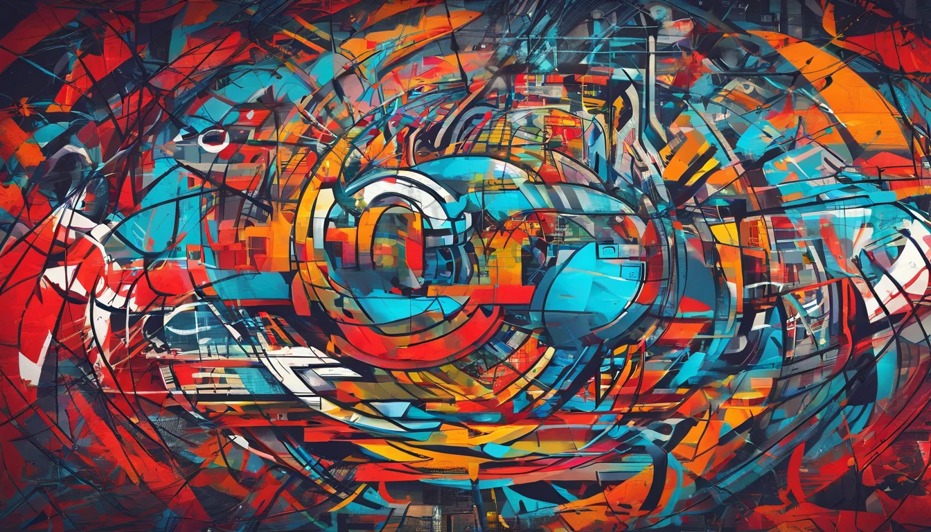 [Amazing Cleavage | astounding | Exquisite ]radial lines，entangled lines。Pure lines，Graphic design，scribbles， red and blue blocks ，（Best quality at best， tmasterpiece），（Lines are clear but complex），Ultra-clear image quality，32K，retinas, Best quality at best。