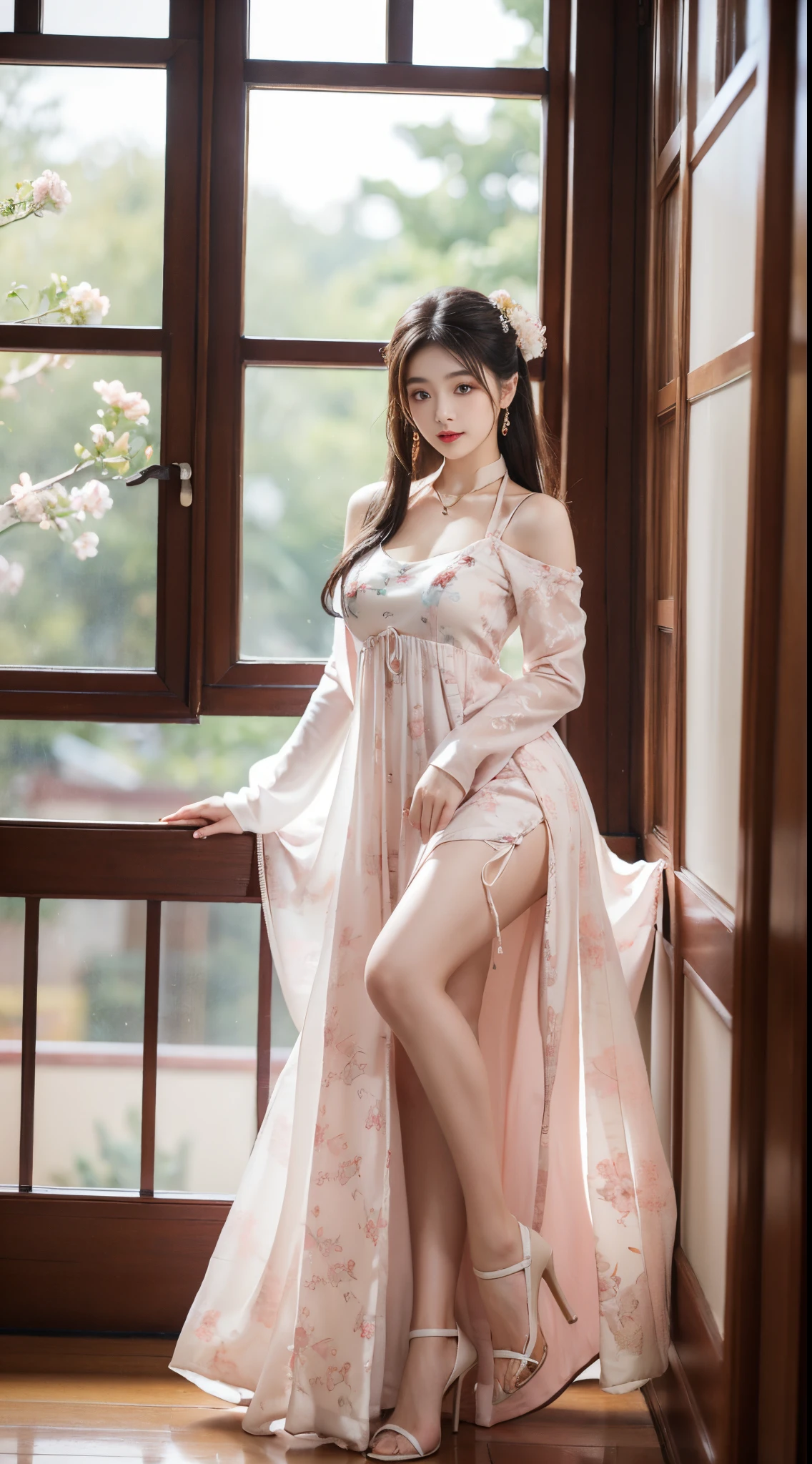 best quality, Masterpiece, beautiful and beautiful, 16k, (HDR:1.4), high contrast, Bokeh:1.2, lens flare, (bright colors:1.4), (muted colors, dim colors, Soothing tones:0), movie light, Ambient lighting, On the side of the road, Exquisite details and textures, movie shot, Warm colors, (bright and intense:1.2), ถ่ายภาพwide angle, by playai, Ultra-realistic illustrations, Siena natural ratio, anime style, (Dark Fantasy Theme:1.2), (Dark Art:1.1), ((lightning)),((electricity)),((Ice)), head to thigh, I have very long red hair., red cheer sarong, Wavy plastic clothes, charming, อายแชโดว์Ice, Pale skin, Sapphire Necklace, bracelet, Artwork by Tomas Alain Copera., Masterpiece, concept art, Thai women, 35 years old, Long straight red hair, white skin, สวมelectricity, A flowing kimono with a sheer floral pattern.. Slit your face to show off your legs and shoulders.. Long lasting. Posing against the cherry blossom tree. Cherry blossoms blown in the wind, green tree, Moss floor, and swimming pool. Wet clothes from playing in the water. Realistic 3D, wide angle, 32ก,Rayon suit,Short series,long sleeve,Sleeves pass through the wrists.,cleavage