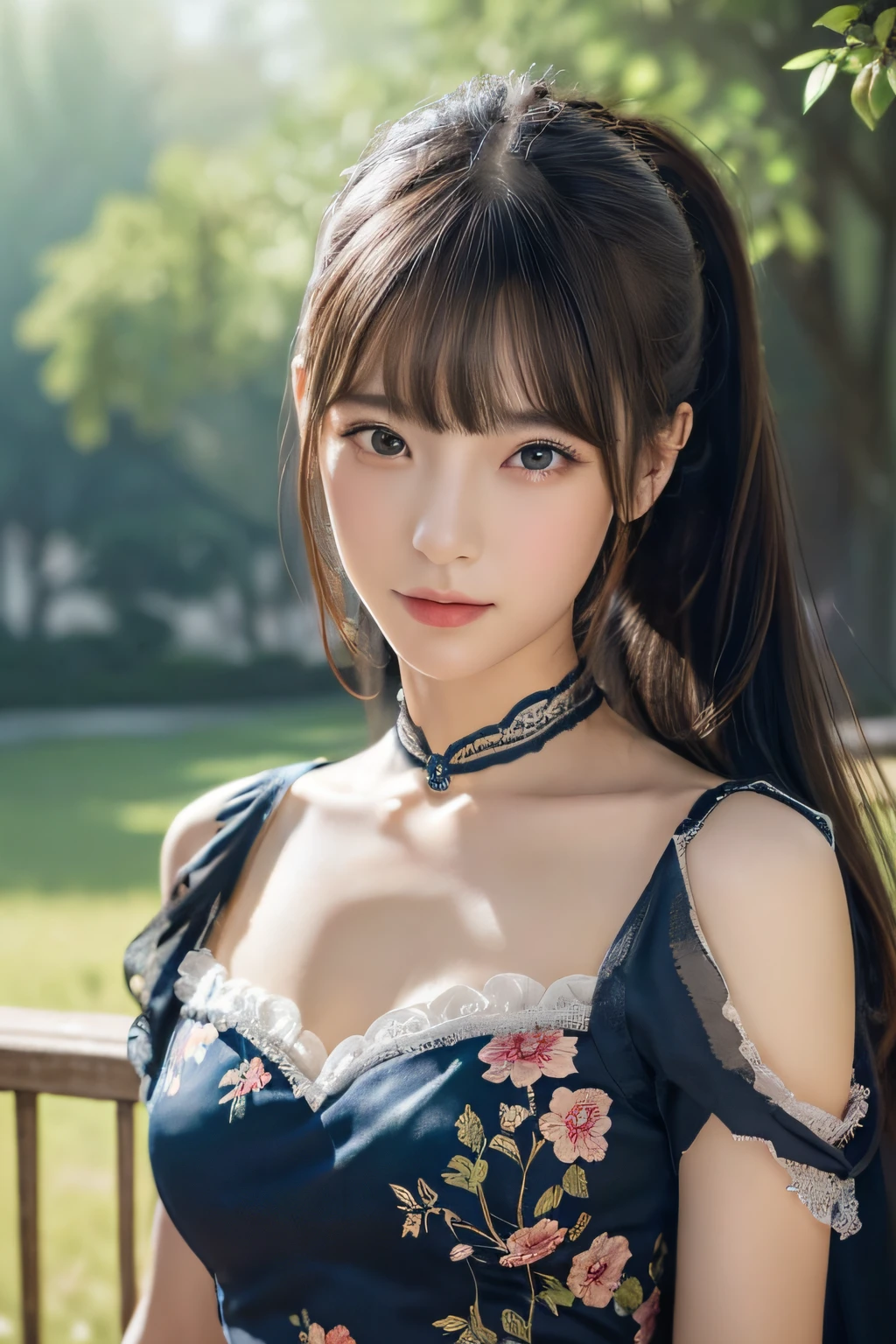 Copy prompt girl,whole body,(Detailed face:1.2), masterpiece, fashion,China dress,, Medium Hair, Black Hair, Twin tails, Blunt bangs, Brown eyes,