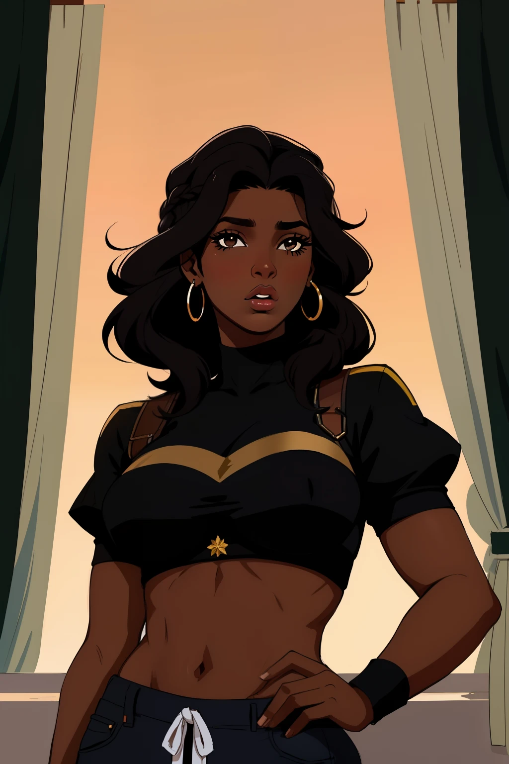 linda 1menina negra, cabelo preto, peitos nus, Drapeja, brincos, Empeme frontal_top, joias, grande_seios, lips, Olhando_em_visualizador, sozinho, superior_corpo,