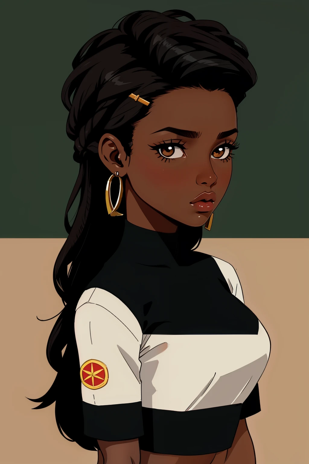 linda 1menina negra, cabelo preto, peitos nus, Drapeja, brincos, Empeme frontal_top, joias, grande_seios, lips, Olhando_em_visualizador, sozinho, superior_corpo,