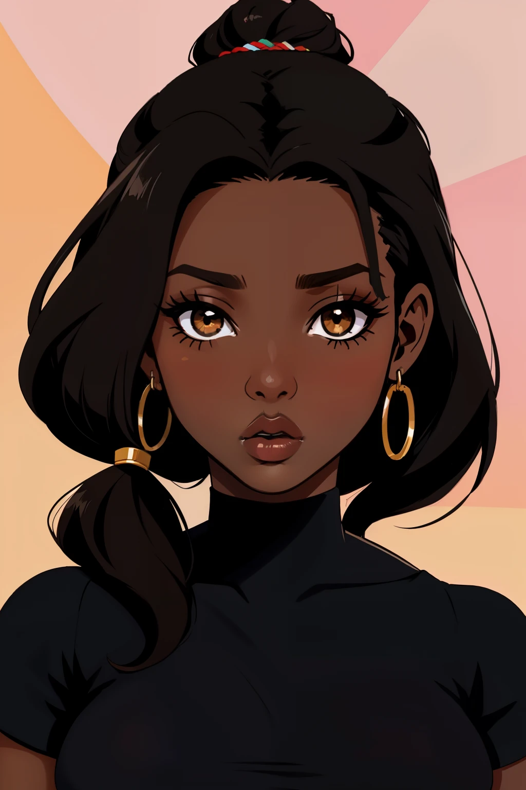 linda 1menina negra, cabelo preto, peitos nus, Drapeja, brincos, Empeme frontal_top, joias, grande_seios, lips, Olhando_em_visualizador, sozinho, superior_corpo,