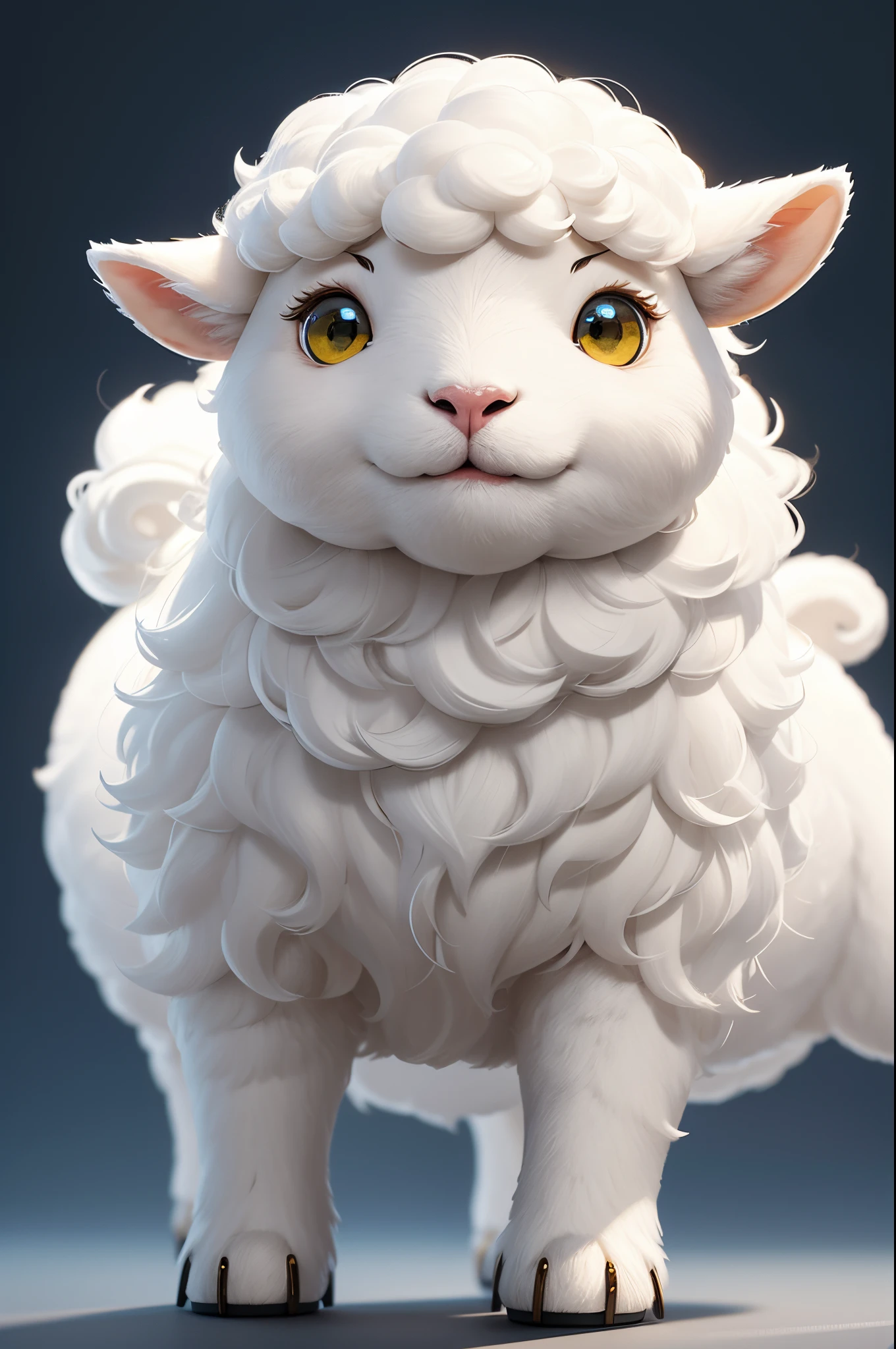 8K,1 body,Cute little surreal pure white sheep with golden eyes standing on two legs、pure white male sheep、Chibi、adorable and fluffy、Stand on two legs、Logo Design、comic strip、cinematic lighting effect、enticing、3D vector art、cute and quirky、Fantasyart、bokeh dof、handdraw、digitial painting、Soft lighting、Isometric style、4K resolution、photo realistic render、Highly detailed clean、Vector image、A photorealistic masterpiece、professional photograpy、Simple space background、Flat white background、isometry、vivid vector、