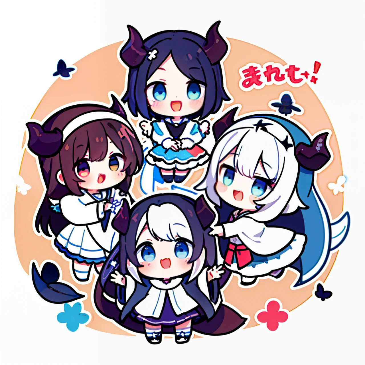 4 different characters: God, Jesus, the holy spirit, and Baphomet in chibi form