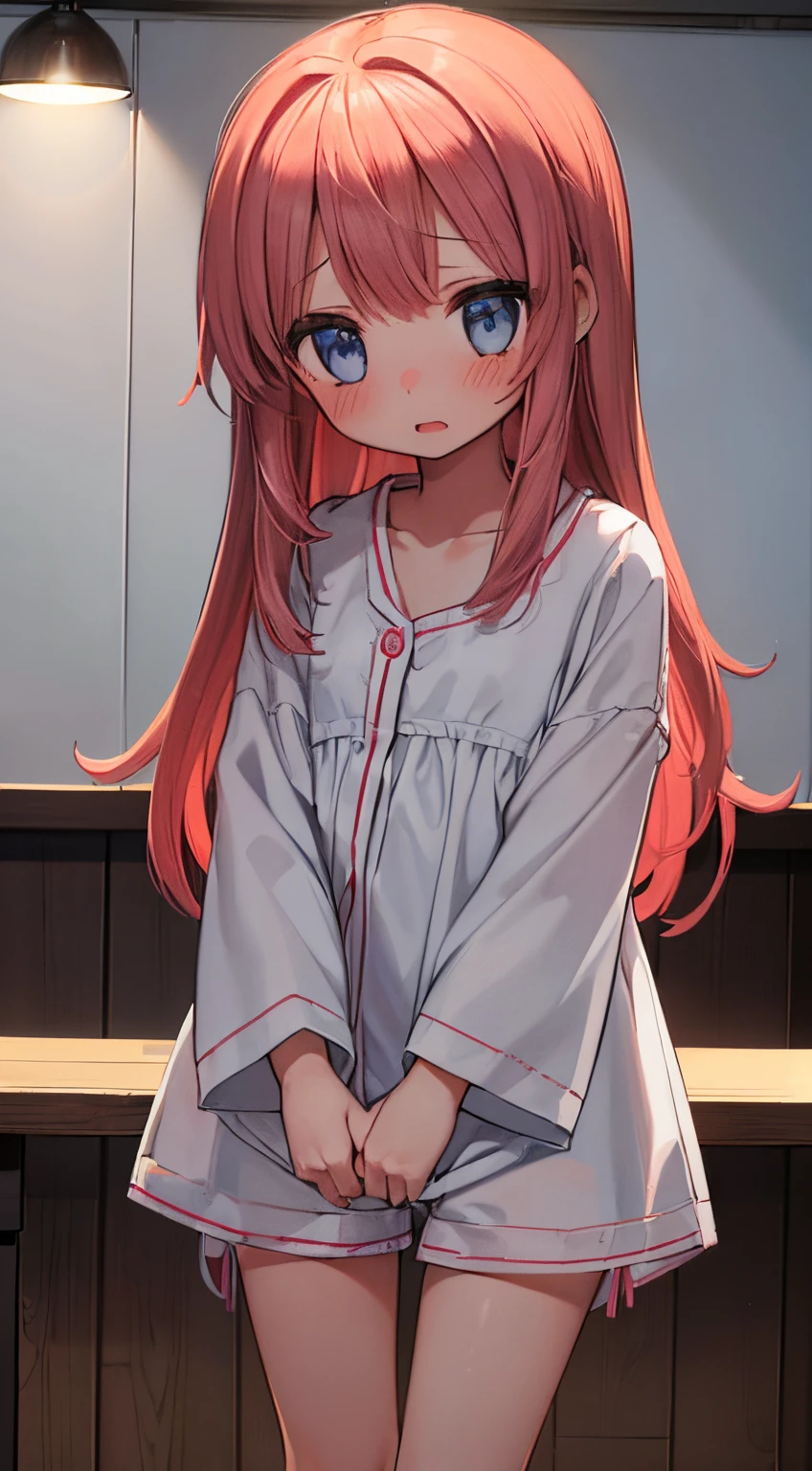 Beautiful illustration, Best Quality,(12-year-old girl:1.5)、(cute petit girl：1.6)、Lori、flat chest、(s Pajamas、shortpants、Panty Shorts：1.6)、Gap between thigh and shorts、Clean thighs、Beautiful blue eyes, Cinematic lighting, long、((straight haired))、(orgasm、red blush、convulsion、Table Sex、Masturbation、Love juice)、Redness of the cheeks、